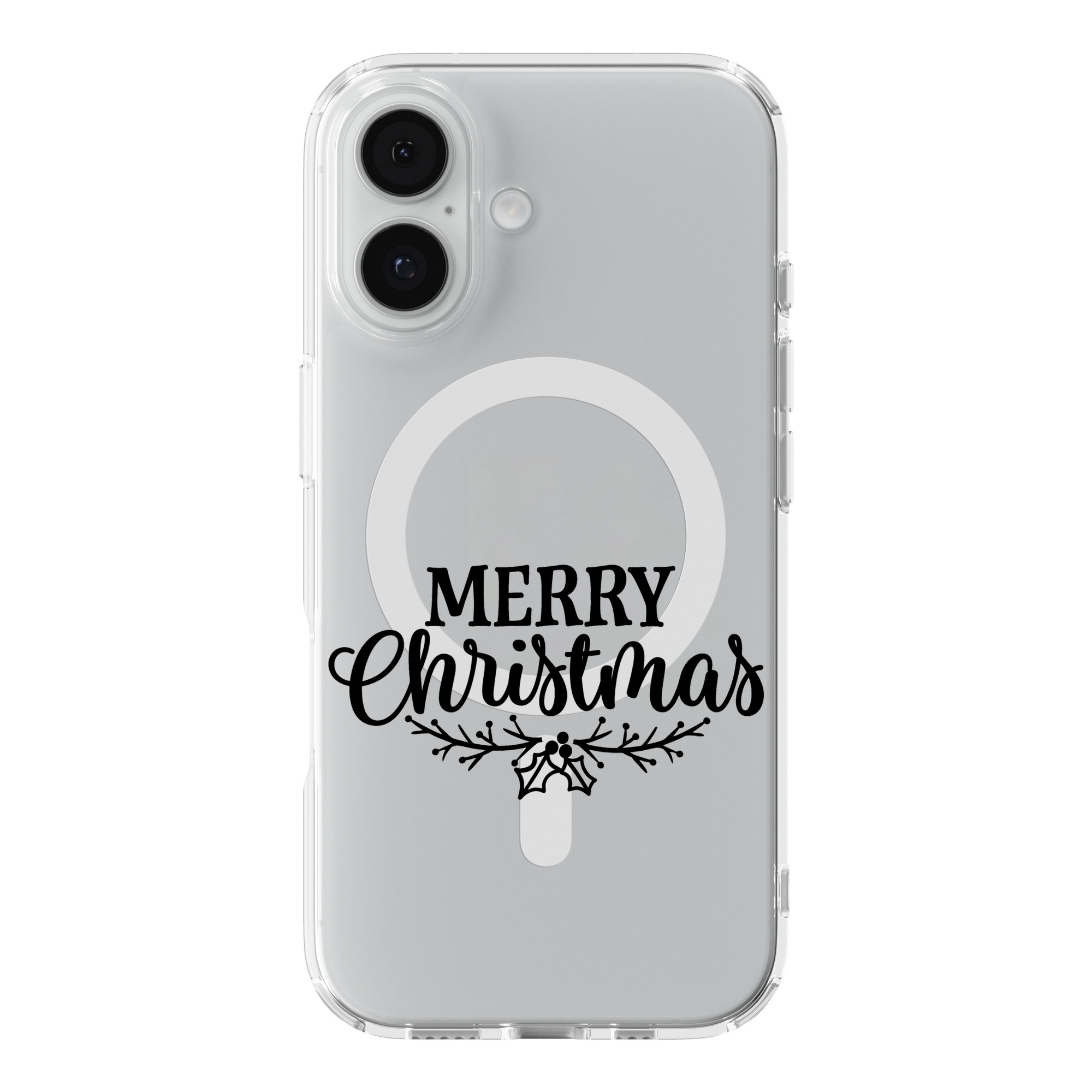 DistinctInk Merry Christmas Mistletoe - Black Clear MagSafe Case iPhone 18/17