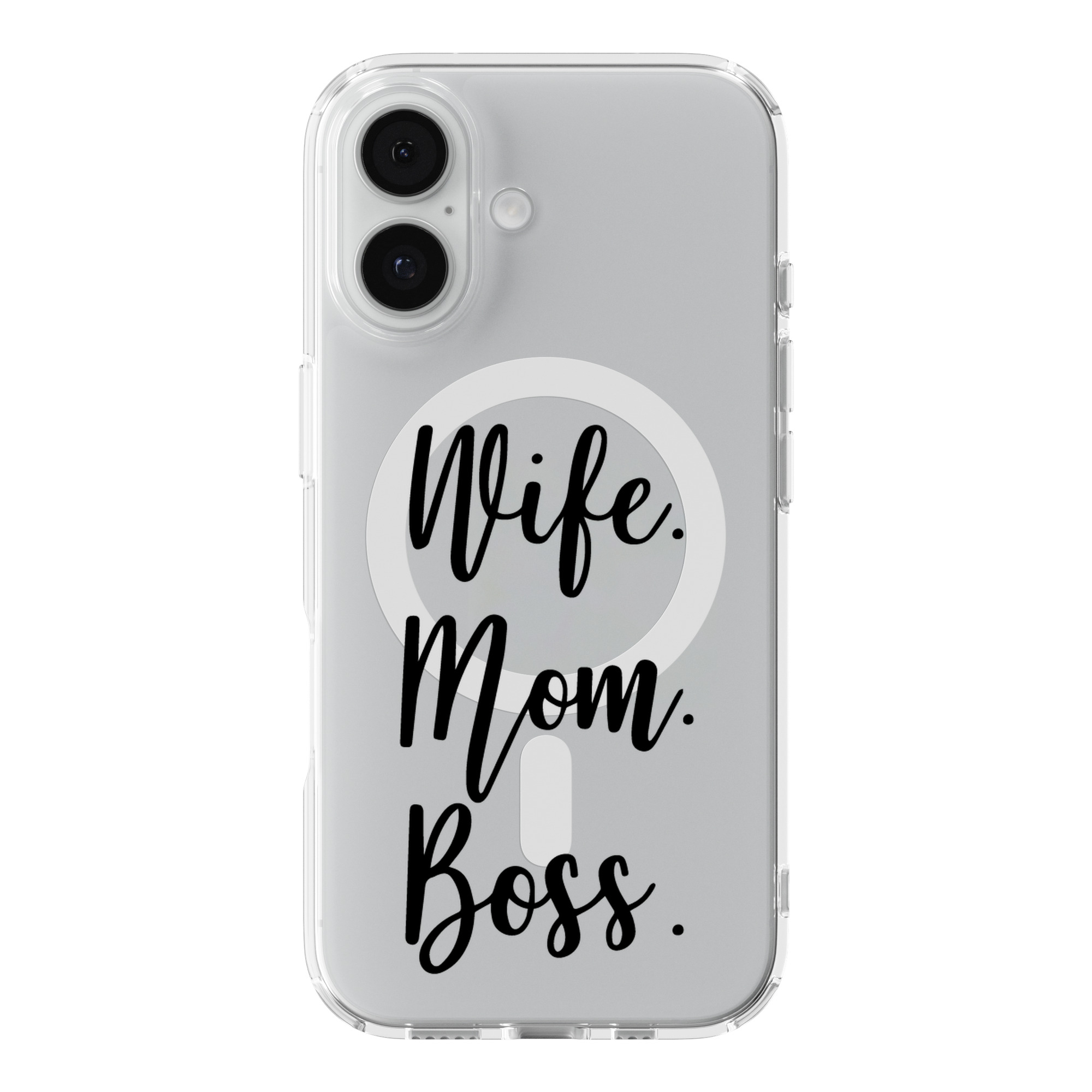 DistinctInk Wife Mom Boss Clear MagSafe Case for iPhone 18 & 17 Series