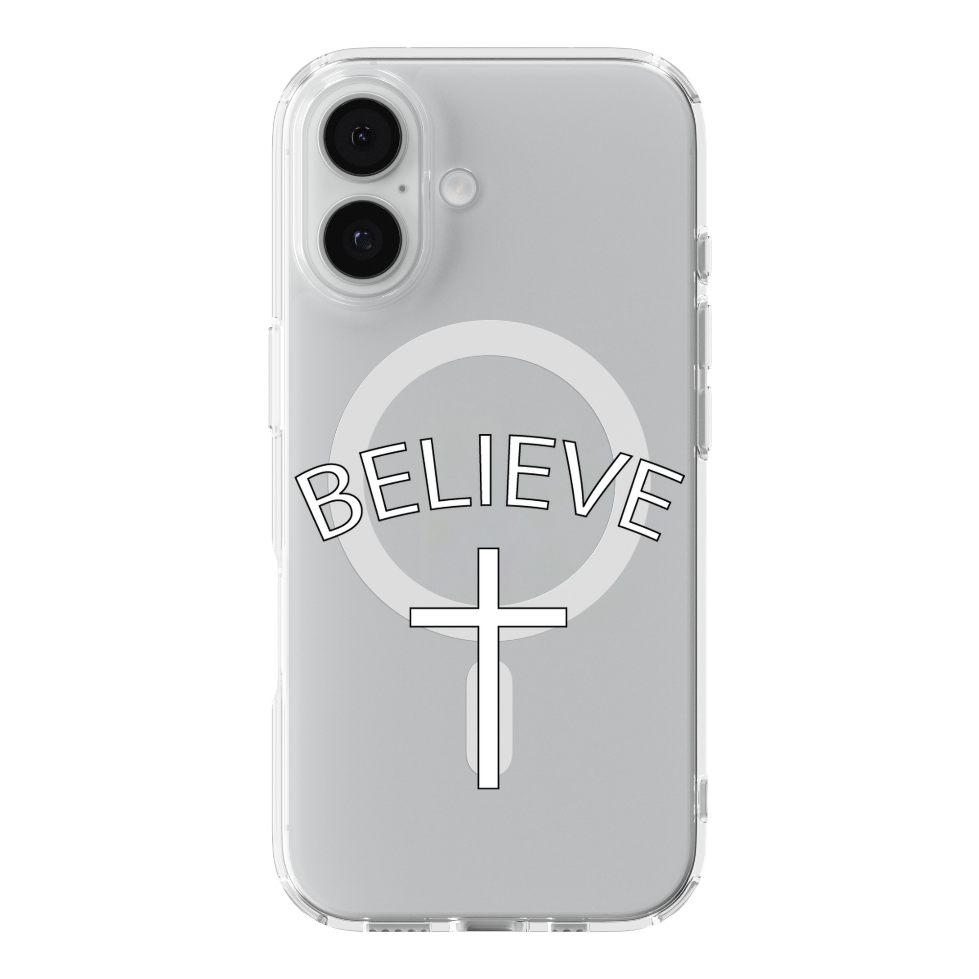 DistinctInk Believe Cross Clear MagSafe Case for iPhone 18 & 17 Series