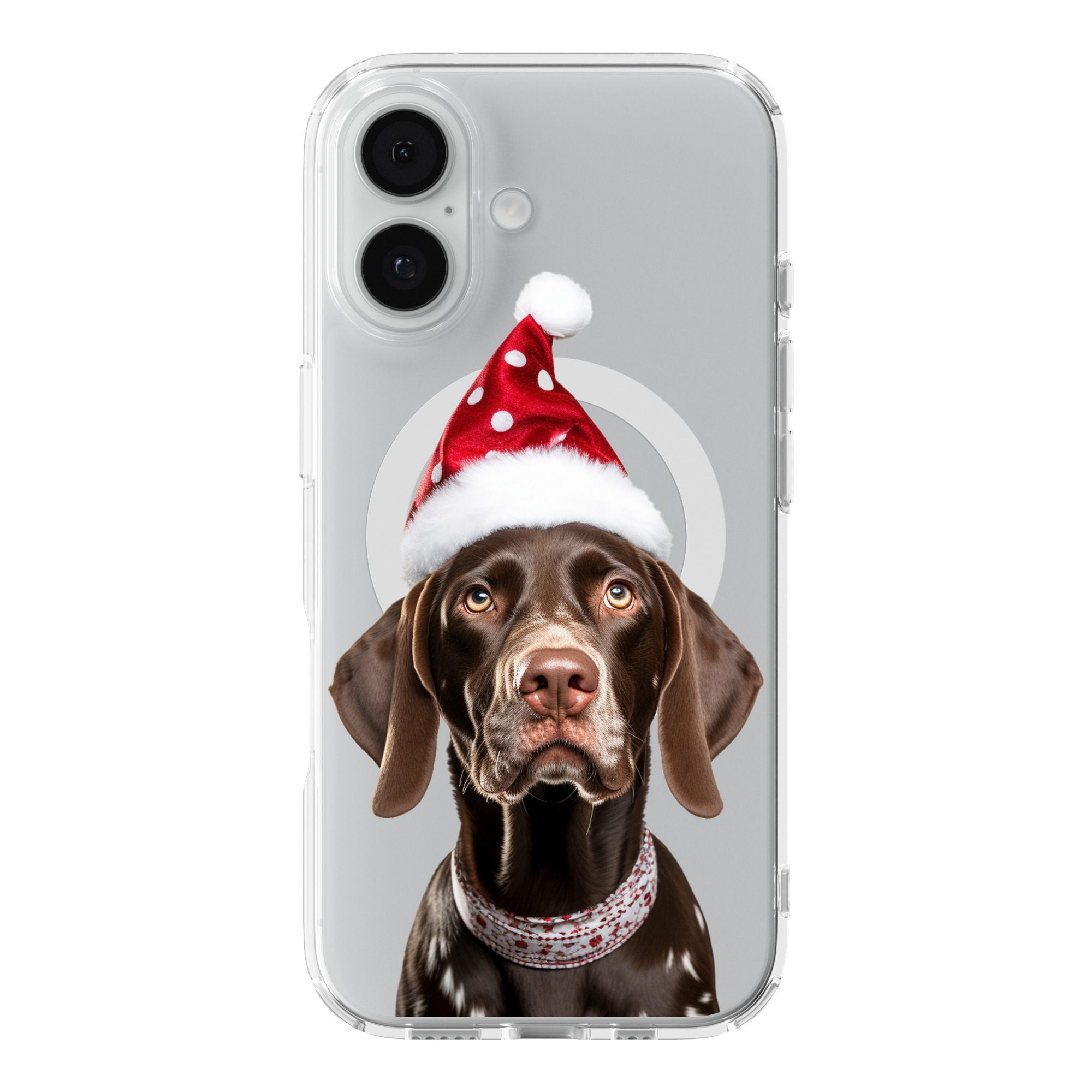 DistinctInk Christmas German Shorthaired Pointer Clear MagSafe Case iPhone 18/17