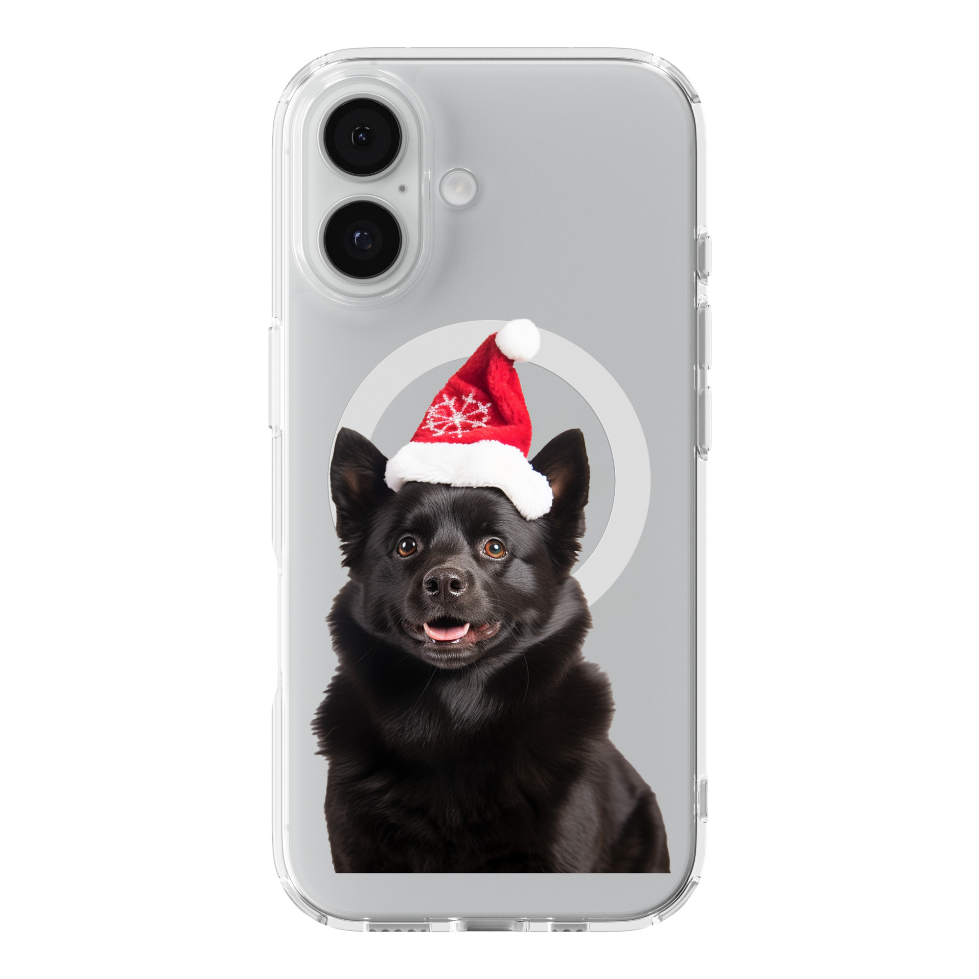 DistinctInk Christmas Schipperke Clear MagSafe Case for iPhone 18 & 17 Series