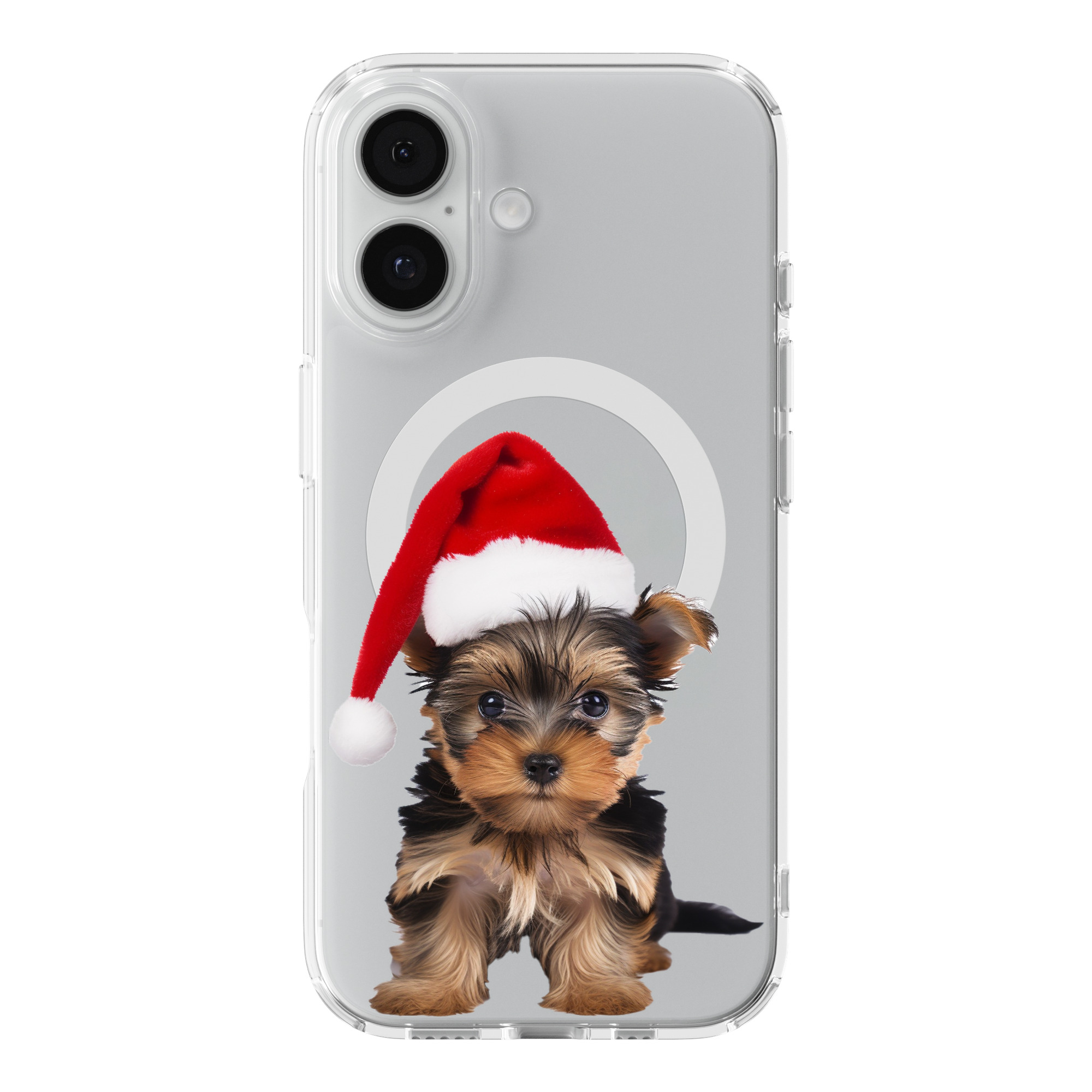 DistinctInk Christmas Yorkshire Terrier Puppy Clear MagSafe Case iPhone 18/17
