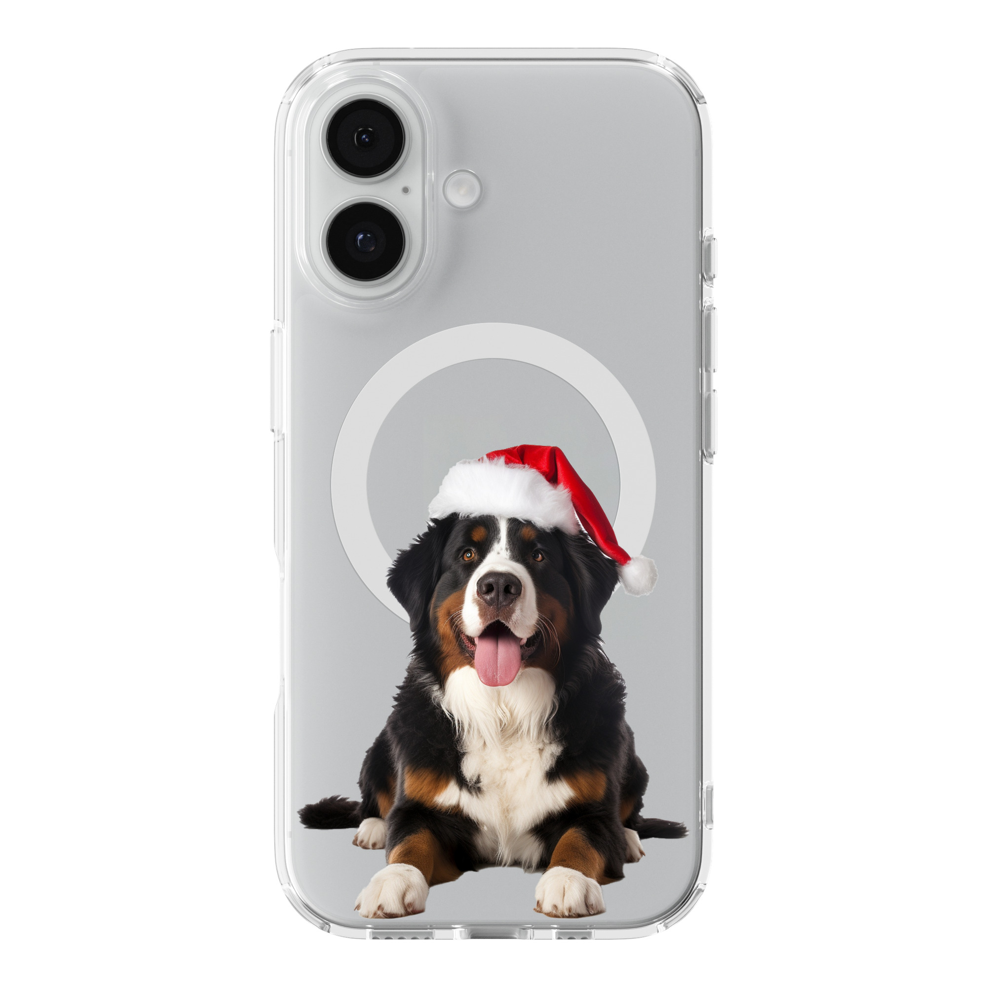 DistinctInk Christmas Bernese Mountain Dog Clear MagSafe Case for iPhone 18 & 17