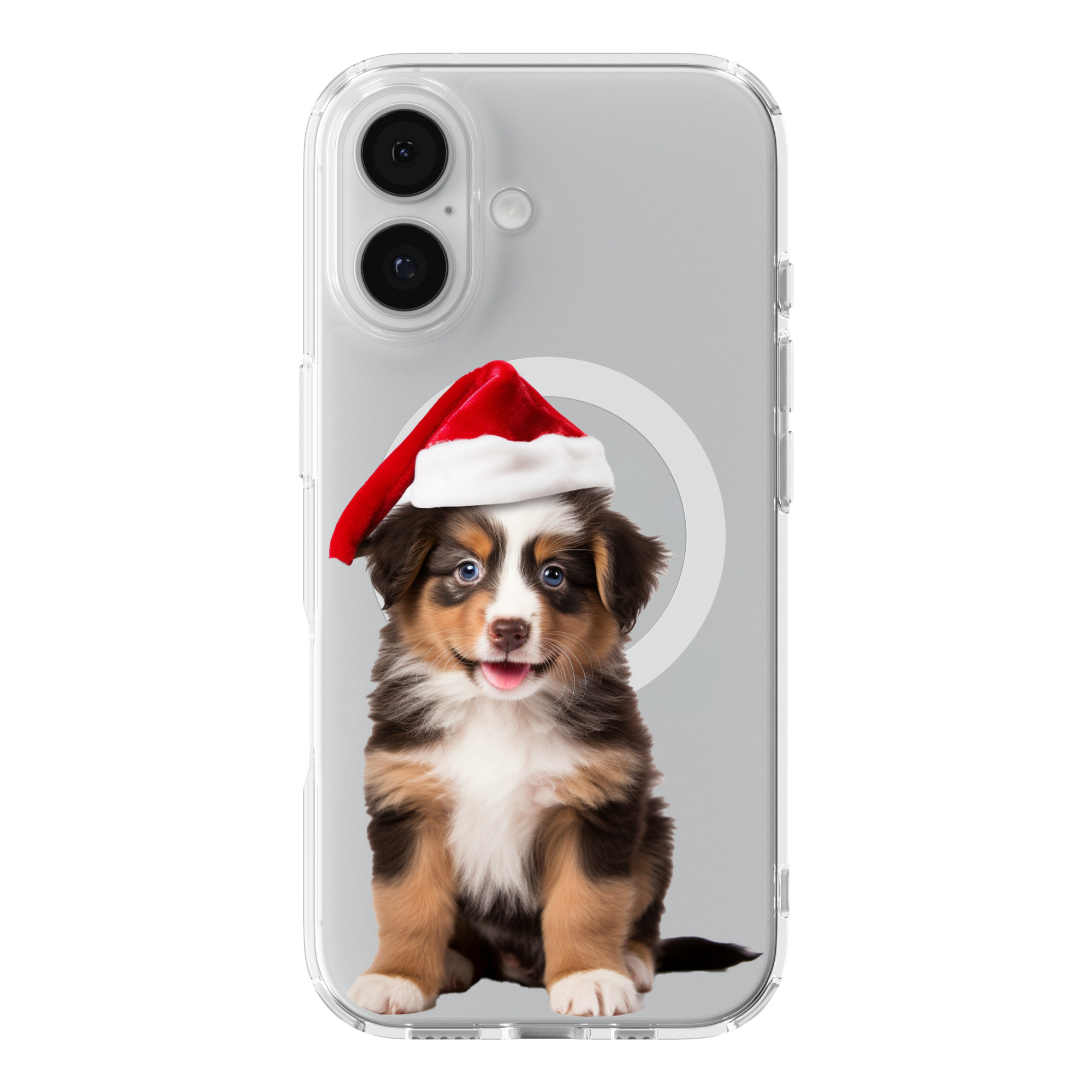 DistinctInk Christmas Miniature American Shepherd Puppy Clear MagSafe Case