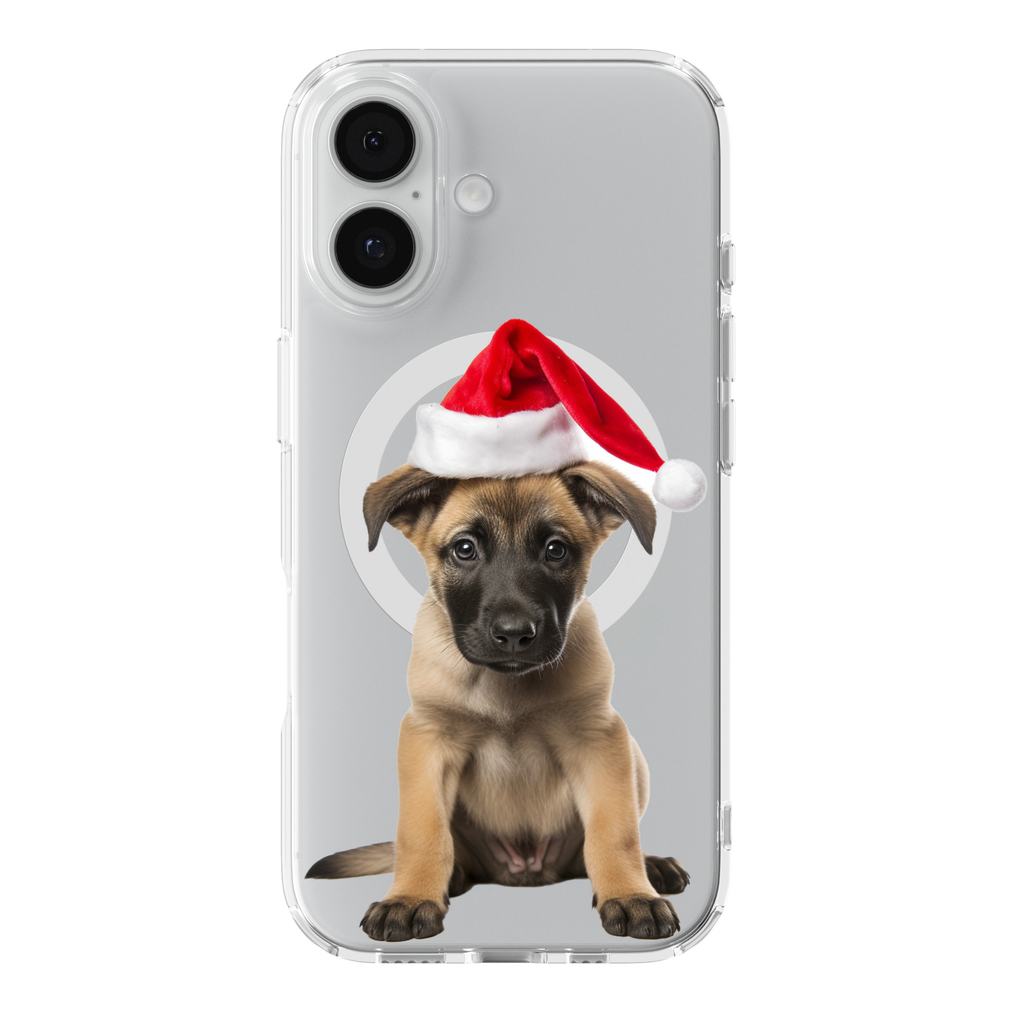 DistinctInk Christmas Belgian Malinoi Puppy Clear MagSafe Case iPhone 18/17