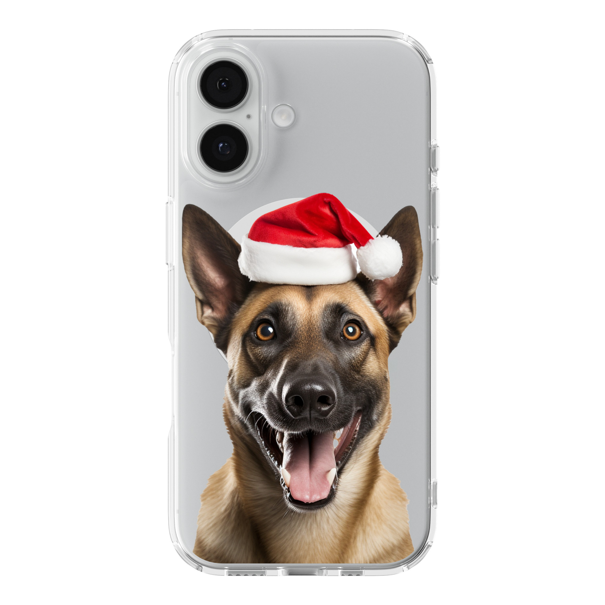 DistinctInk Santa Malinois Clear MagSafe Case for iPhone 18 & 17 Series