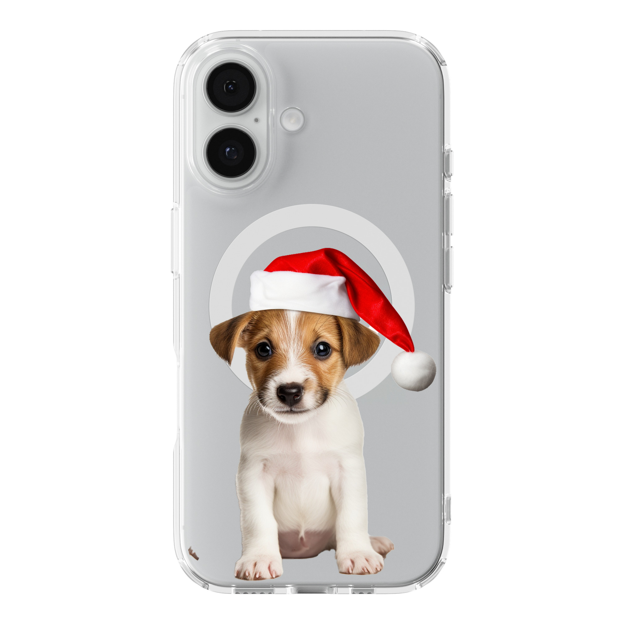 DistinctInk Christmas Parson Russell Terrier Puppy Clear MagSafe Case