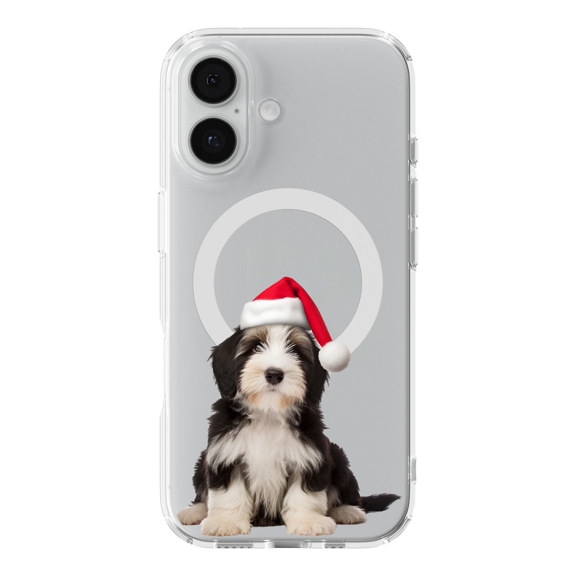 DistinctInk Bearded Collie Puppy Clear MagSafe Case for iPhone 18 & 17 Series