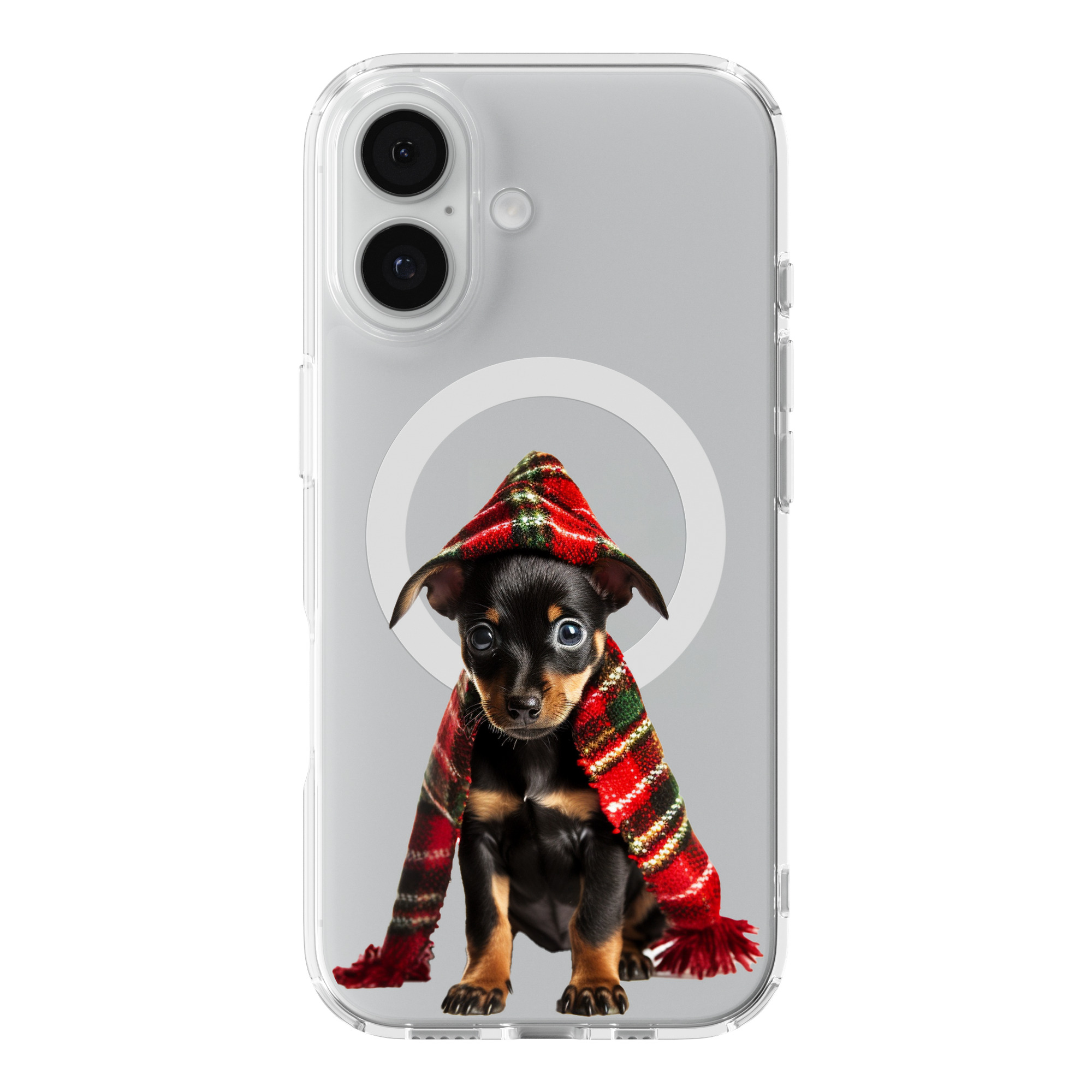 DistinctInk Manchester Terrier Puppy Clear MagSafe Case for iPhone 18 & 17