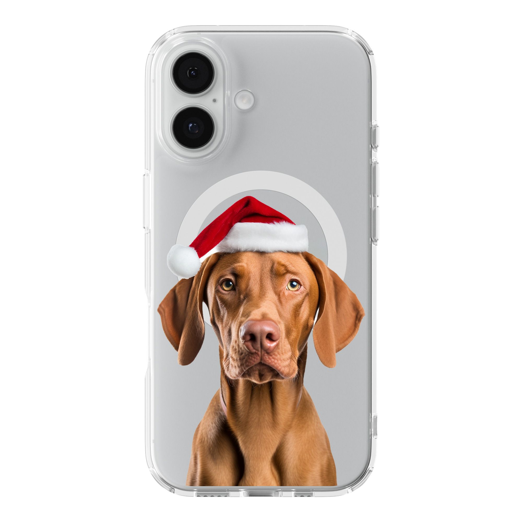 DistinctInk Christmas Vizsla Clear MagSafe Case for iPhone 18 & 17 Series