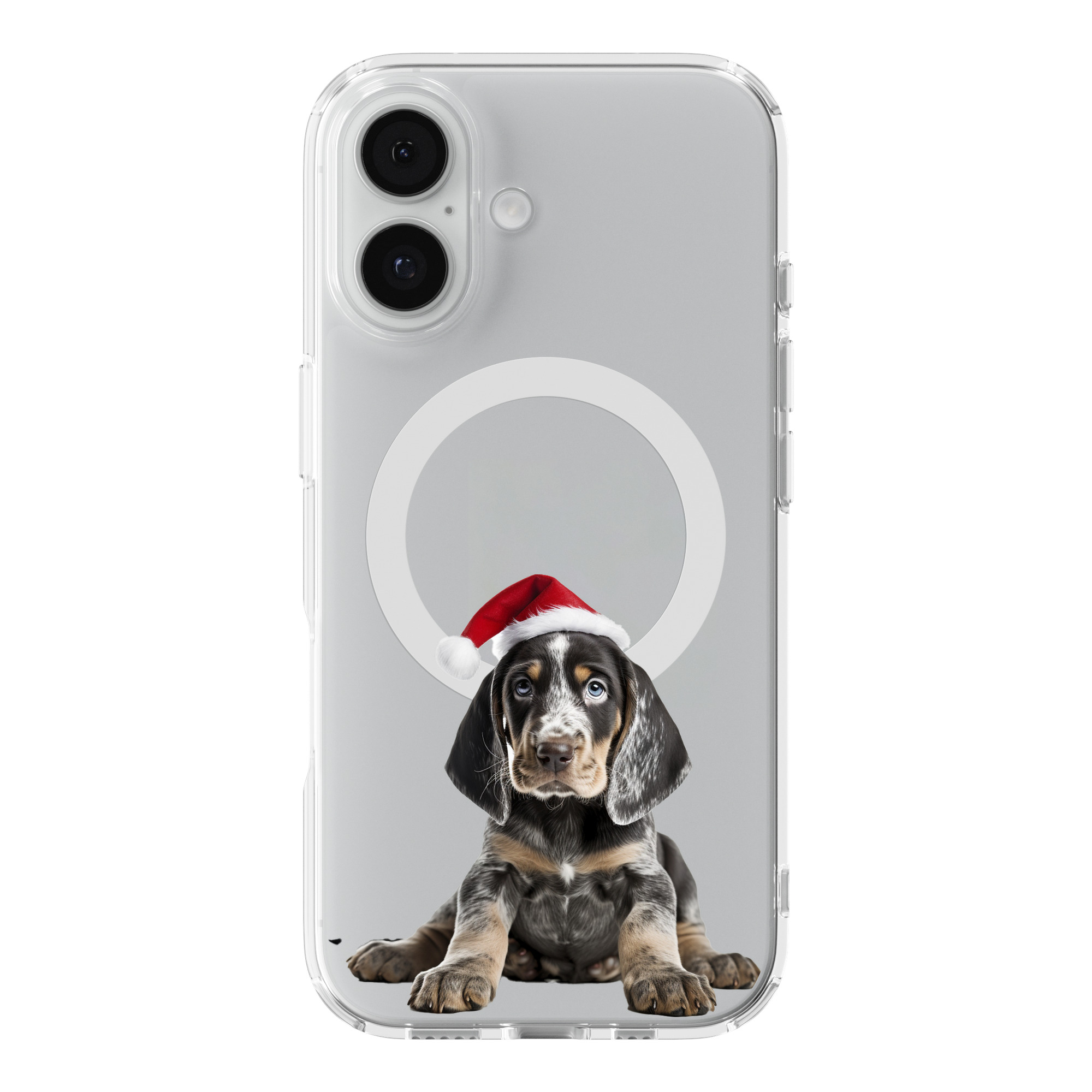 DistinctInk Christmas Bluetick Coonhound Puppy Clear MagSafe Case iPhone 18/17