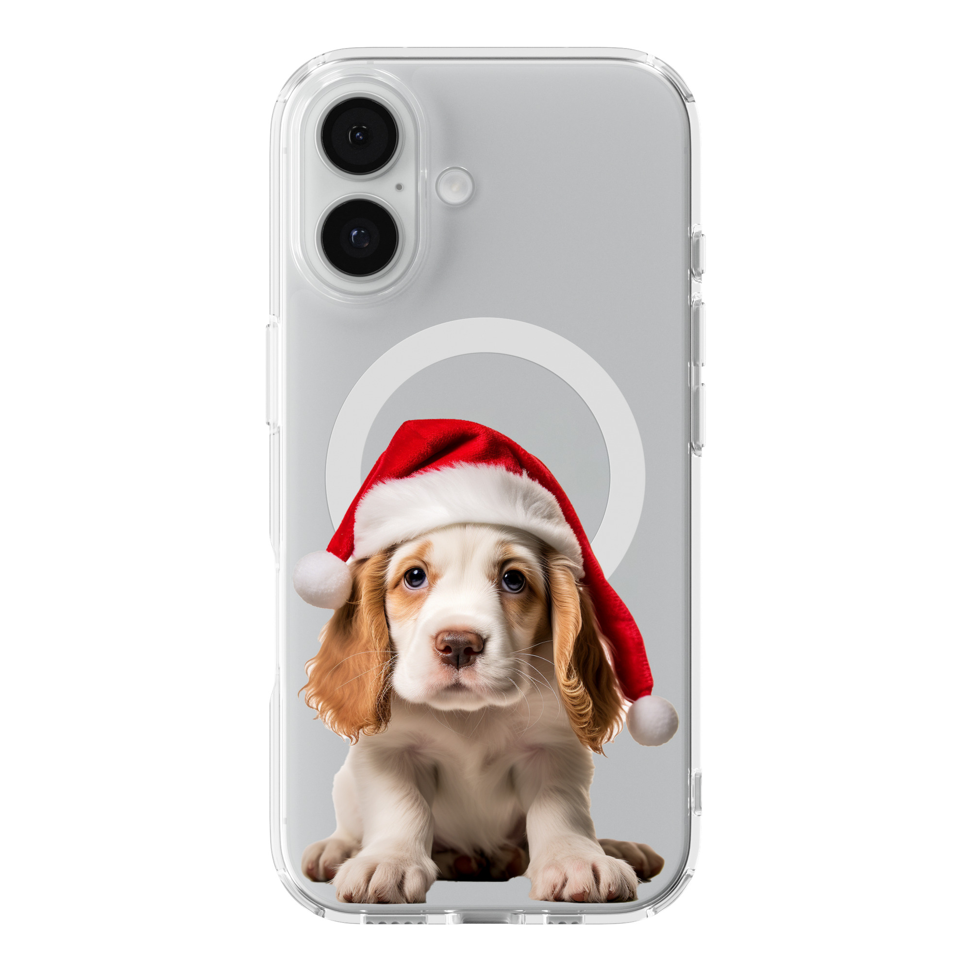 DistinctInk Christmas Clumber Spaniel Puppy Clear MagSafe Case iPhone 18/17