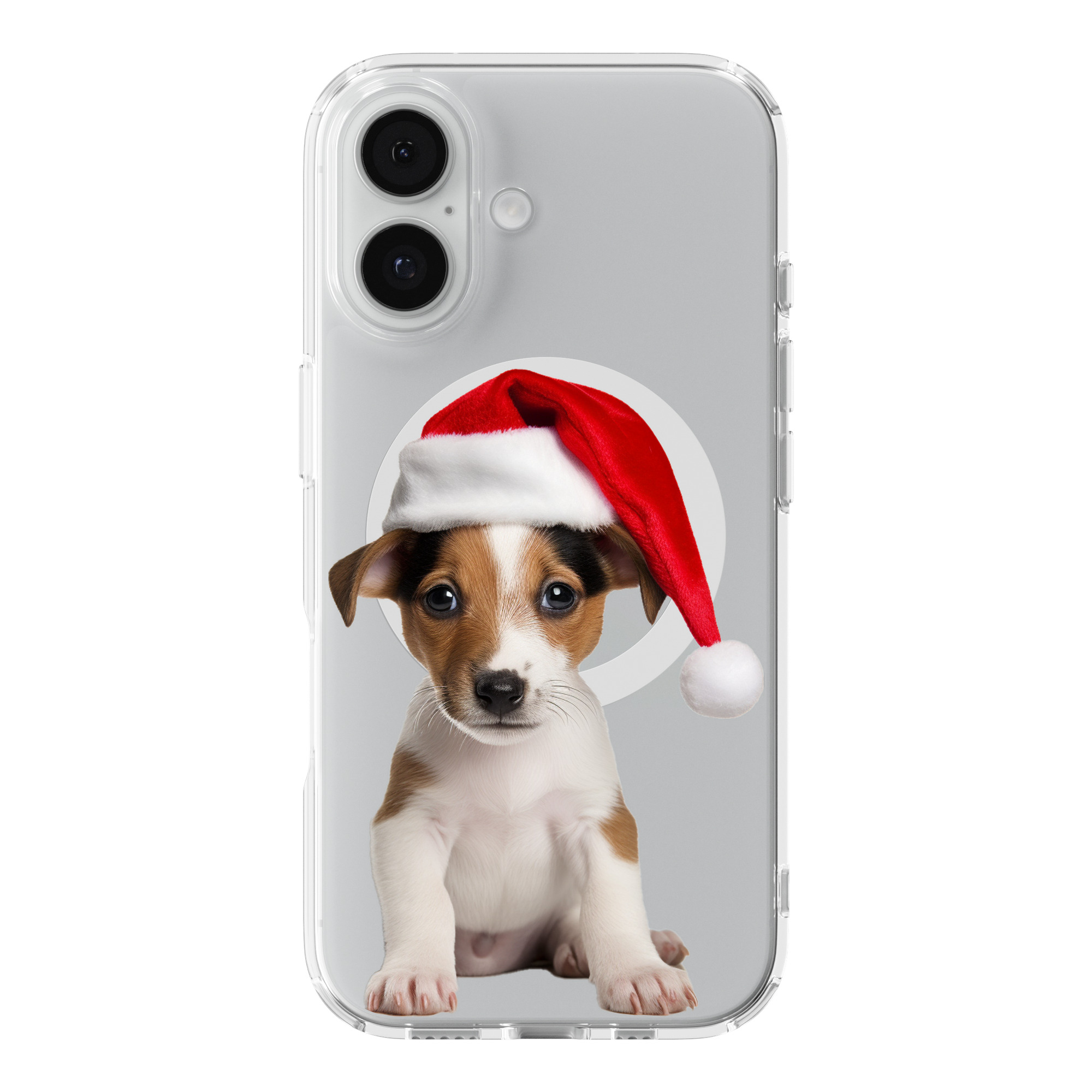 DistinctInk Smooth Fox Terrier Puppy Clear MagSafe Case for iPhone 18 & 17