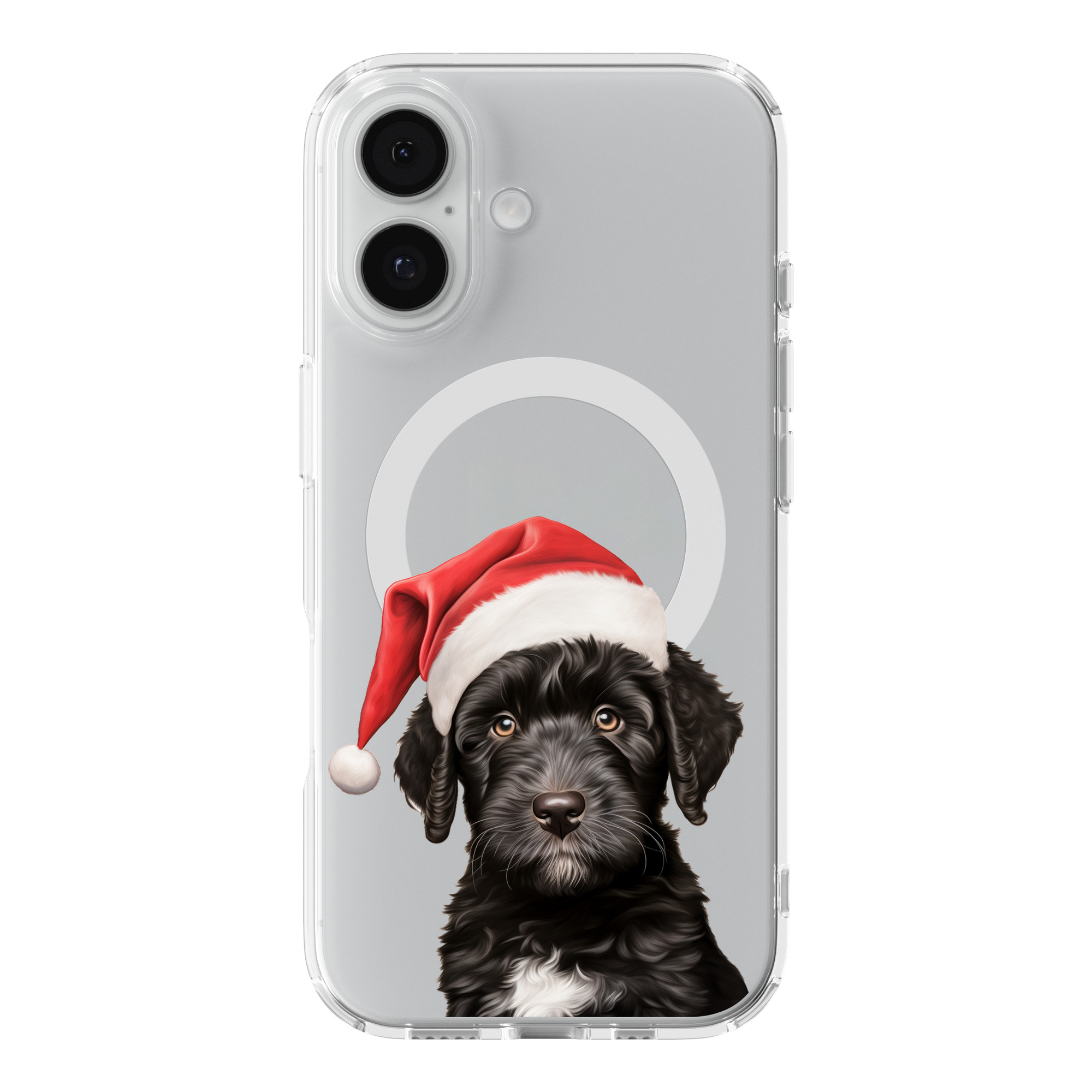 DistinctInk Christmas Portuguese Water Dog Puppy Drawing Clear MagSafe Case