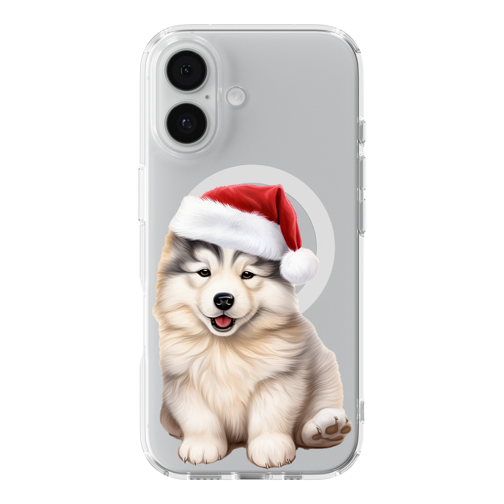 DistinctInk Christmas Alaskan Malamute Puppy Drawing Clear MagSafe Case