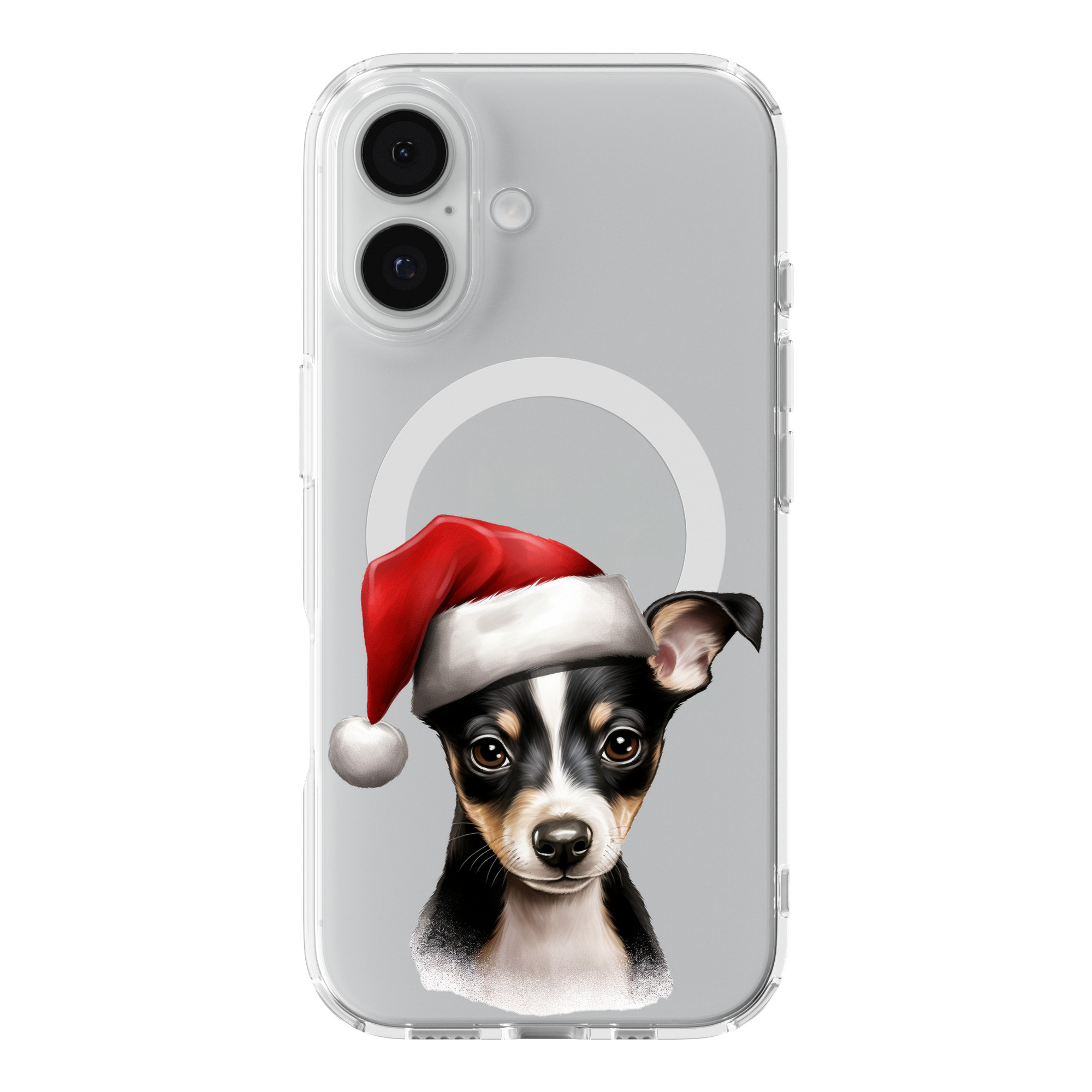 DistinctInk Rat Terrier Puppy Drawing Clear MagSafe Case for iPhone 18 & 17