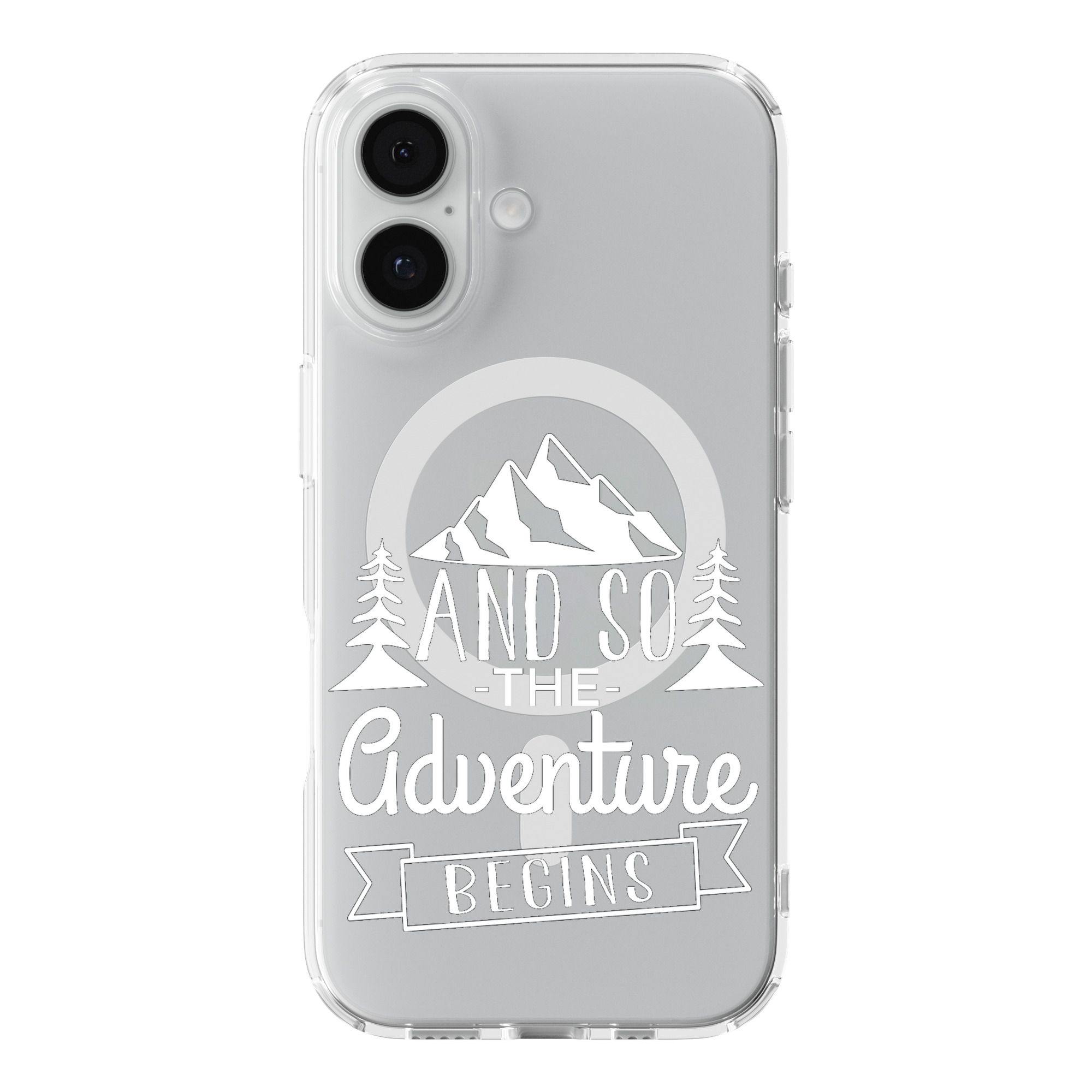 DistinctInk and so The Adventure Begins Black Clear MagSafe Case iPhone 18/17