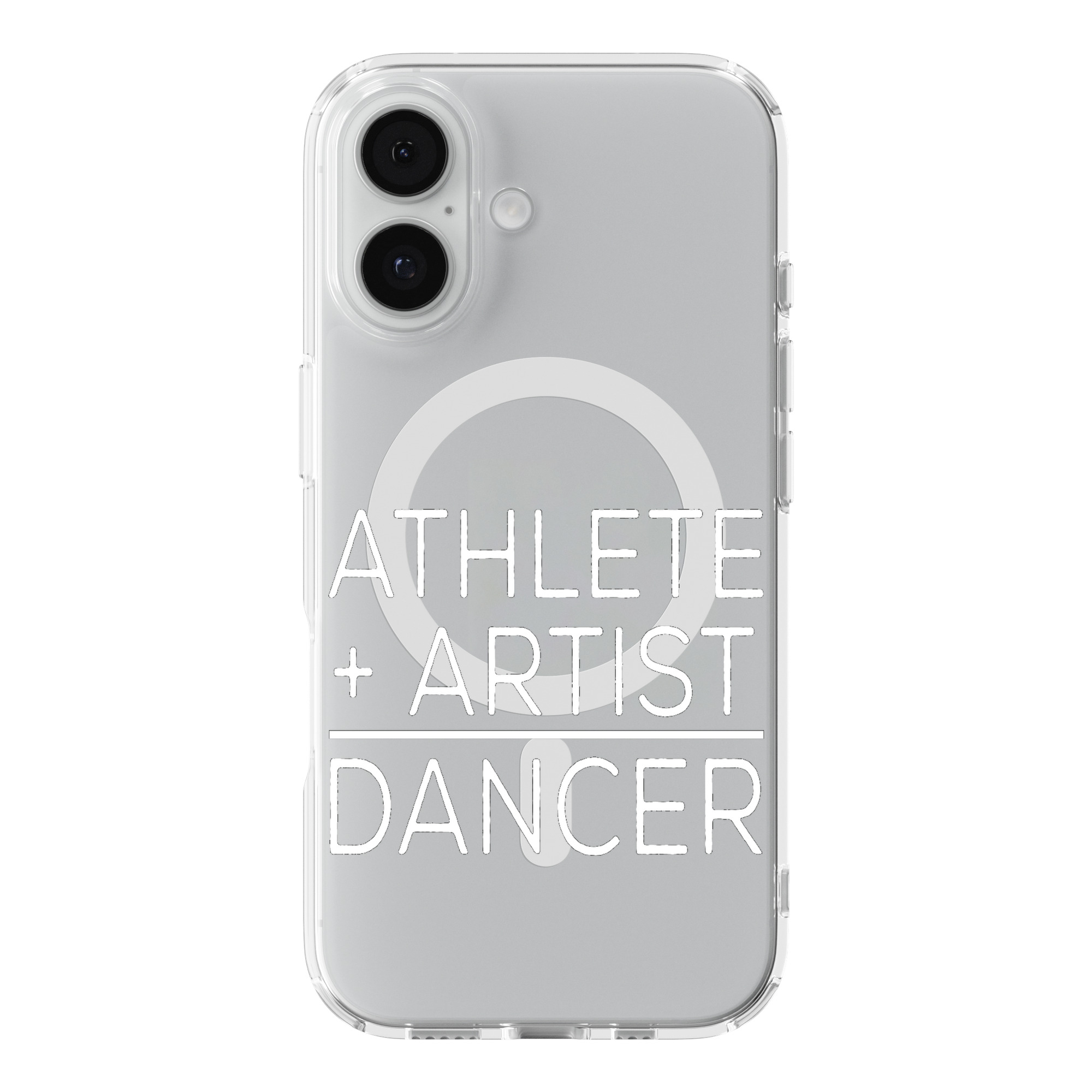 DistinctInk Athlete + Artist = Dancer Black Clear MagSafe Case iPhone 18/17