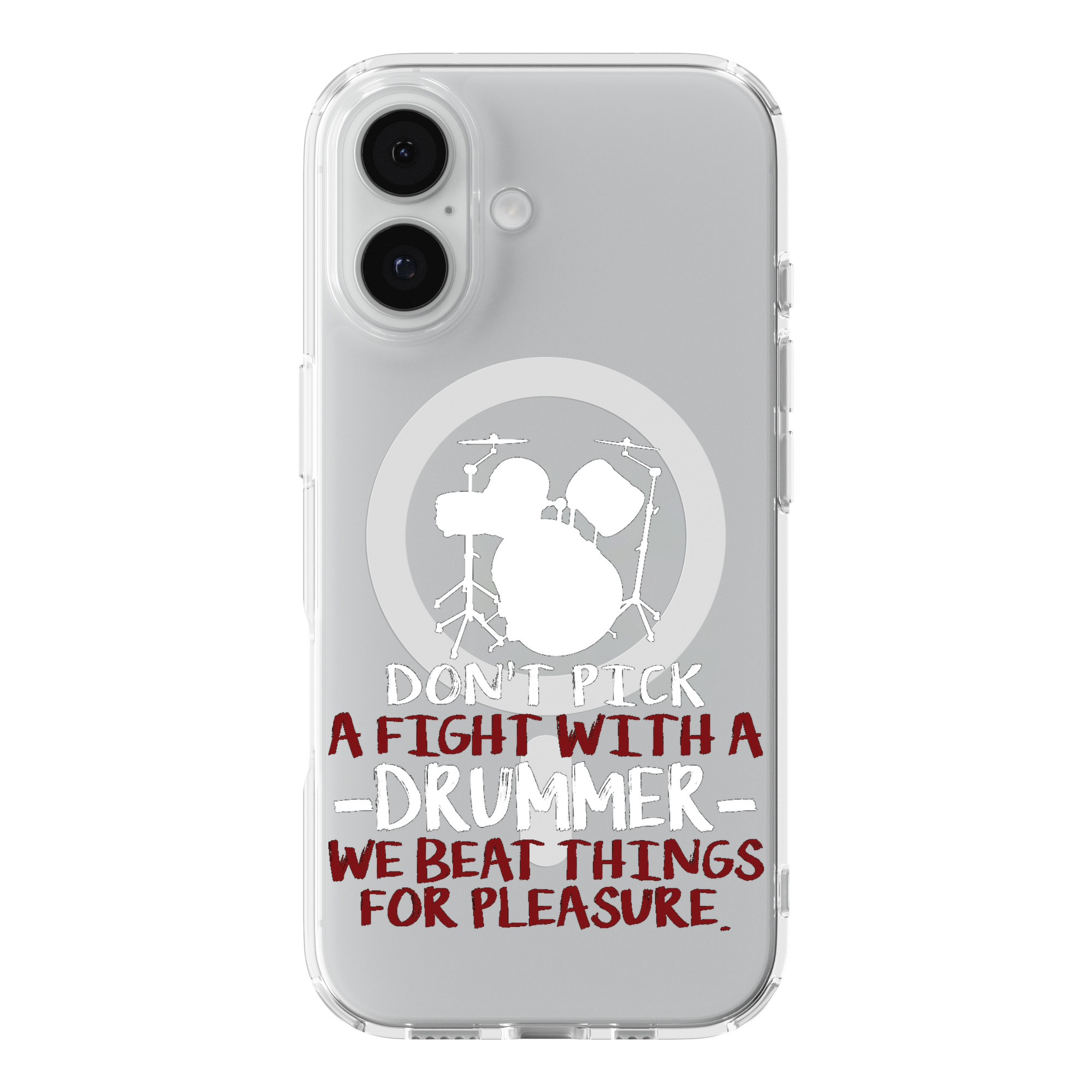 DistinctInk Funny Drummer Clear MagSafe Case for iPhone 18 & 17 Series