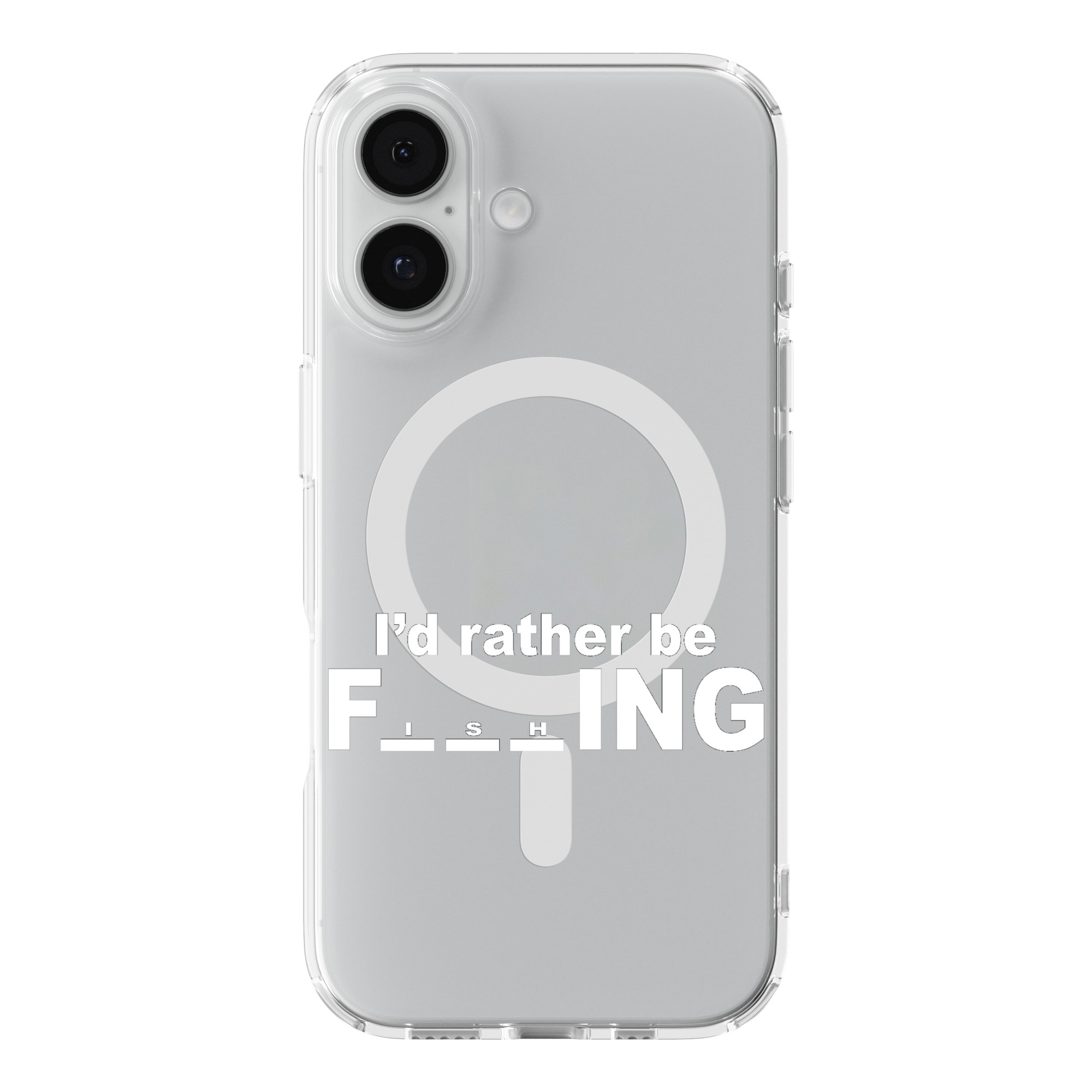 DistinctInk I'd Rather Be Fishing Black Clear MagSafe Case for iPhone 18 & 17