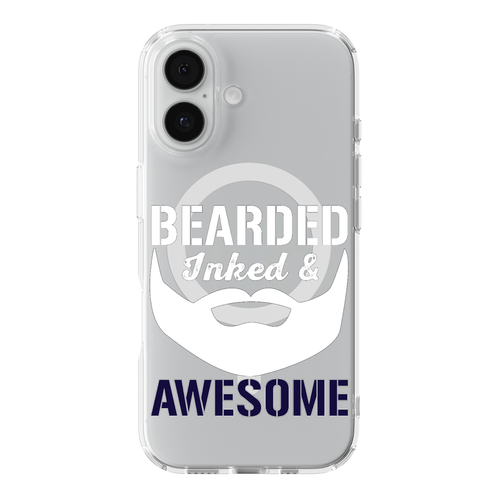 DistinctInk Bearded Inked & Awesome Black Clear MagSafe Case for iPhone 18 & 17
