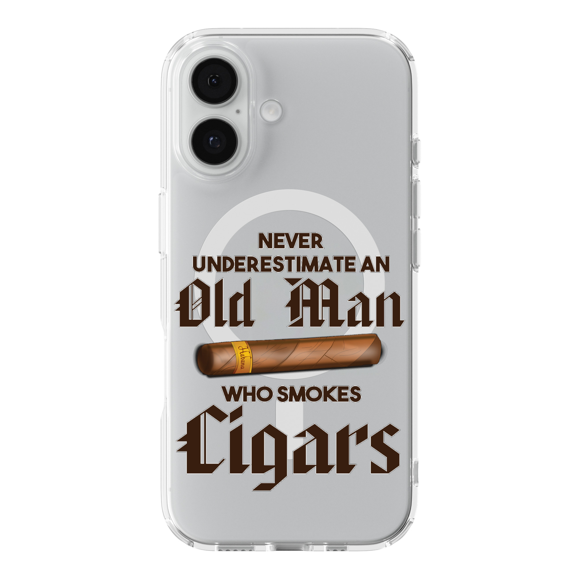 DistinctInk Old Man Cigar Clear MagSafe Case for iPhone 18 & 17 Series