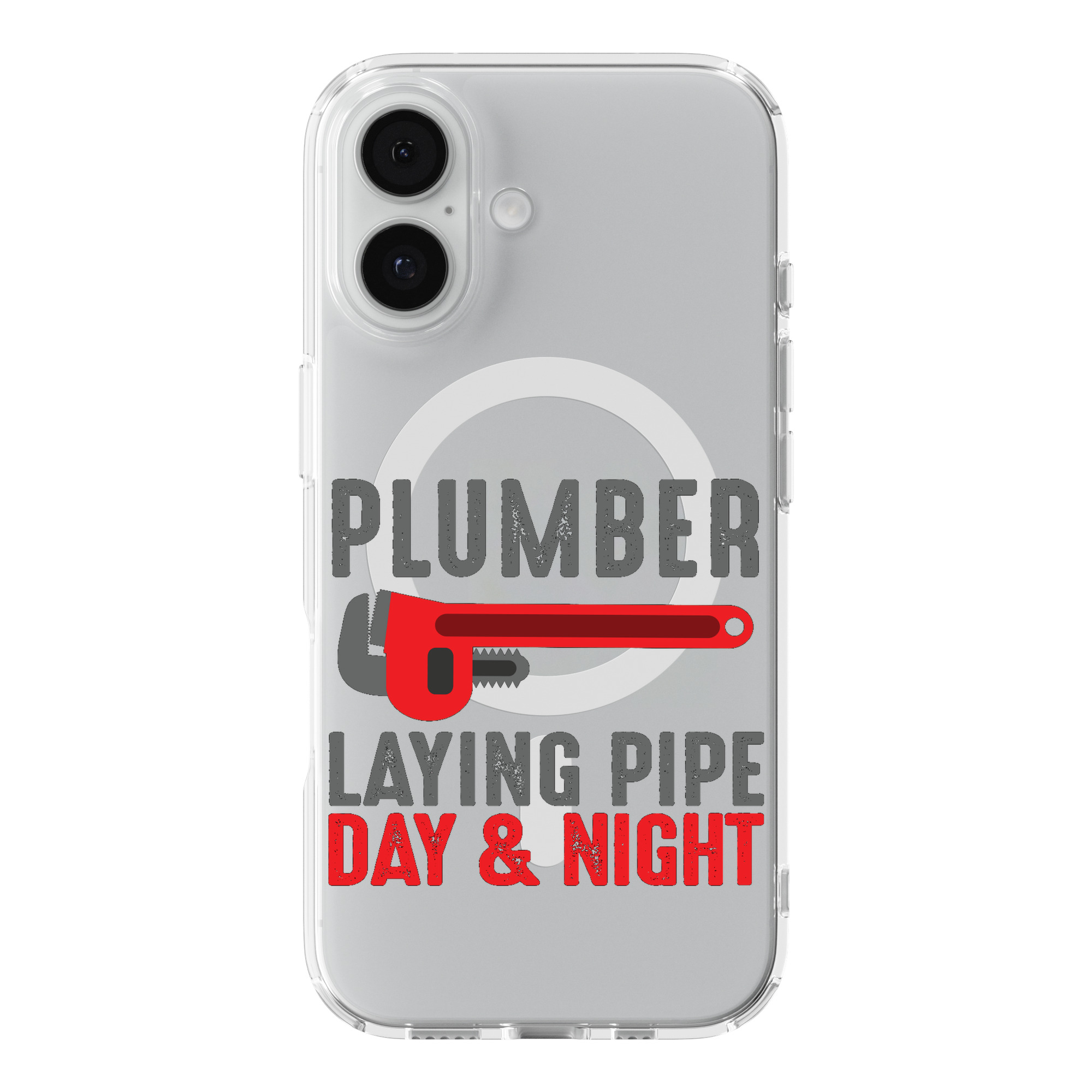 DistinctInk Plumber - Laying Pipe Day & Night Clear MagSafe Case iPhone 18/17