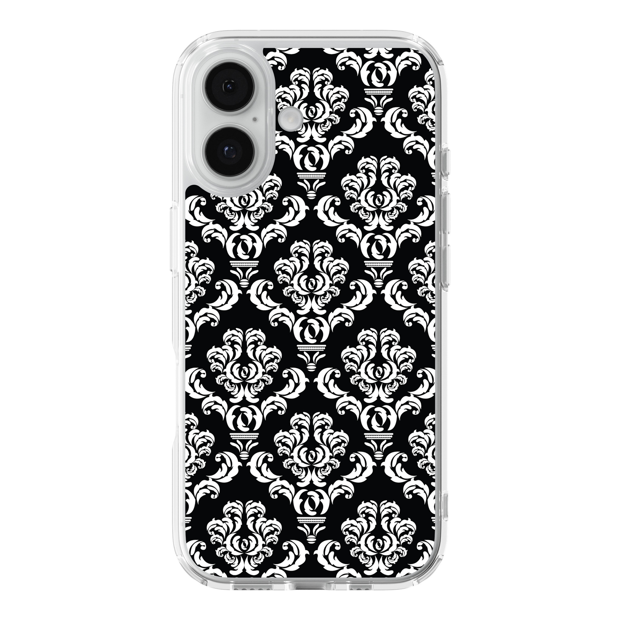 DistinctInk Black Damask Clear MagSafe Case for iPhone 18 & 17 Series
