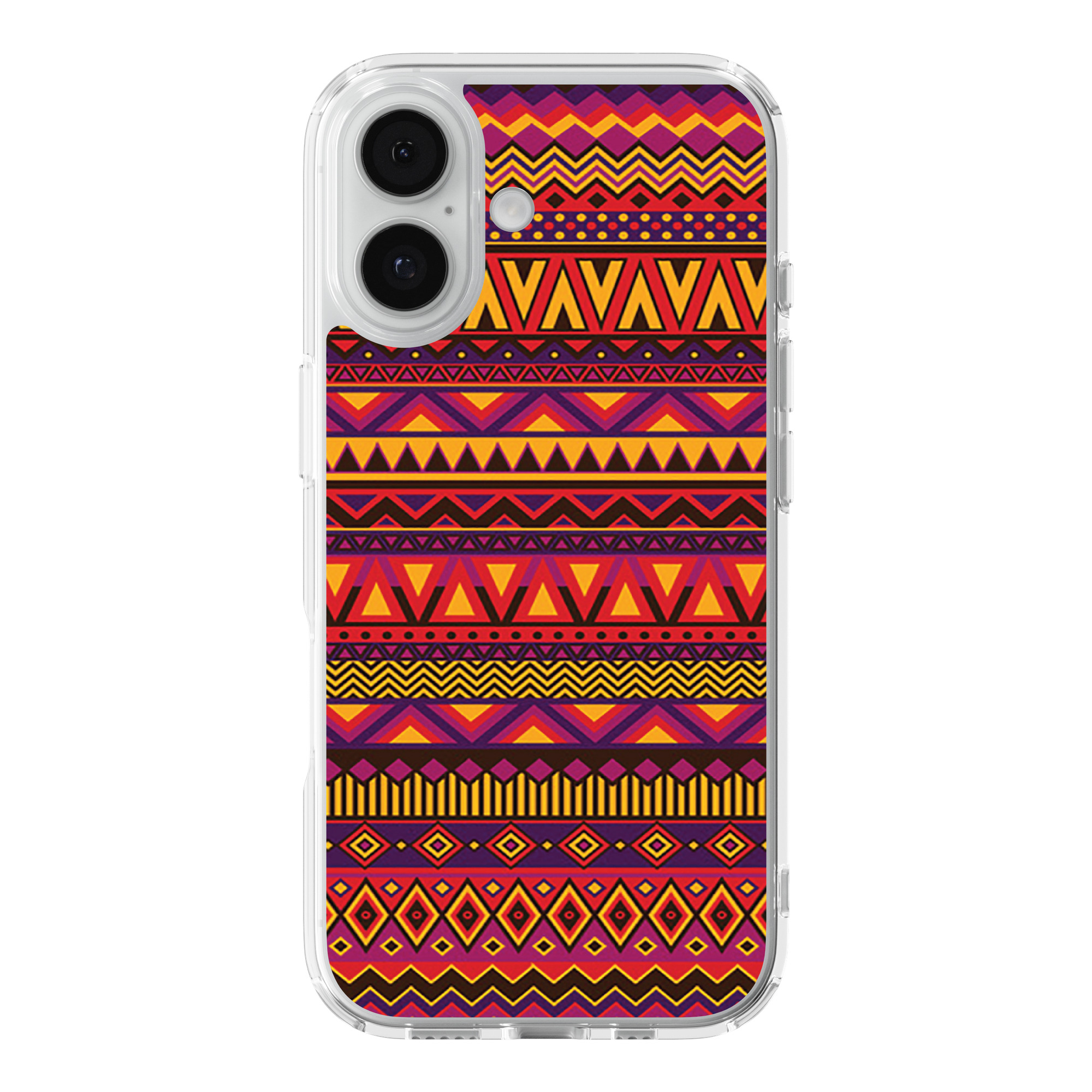 DistinctInk Purple Red Yellow Tribal Print Clear MagSafe Case for iPhone 18 & 17