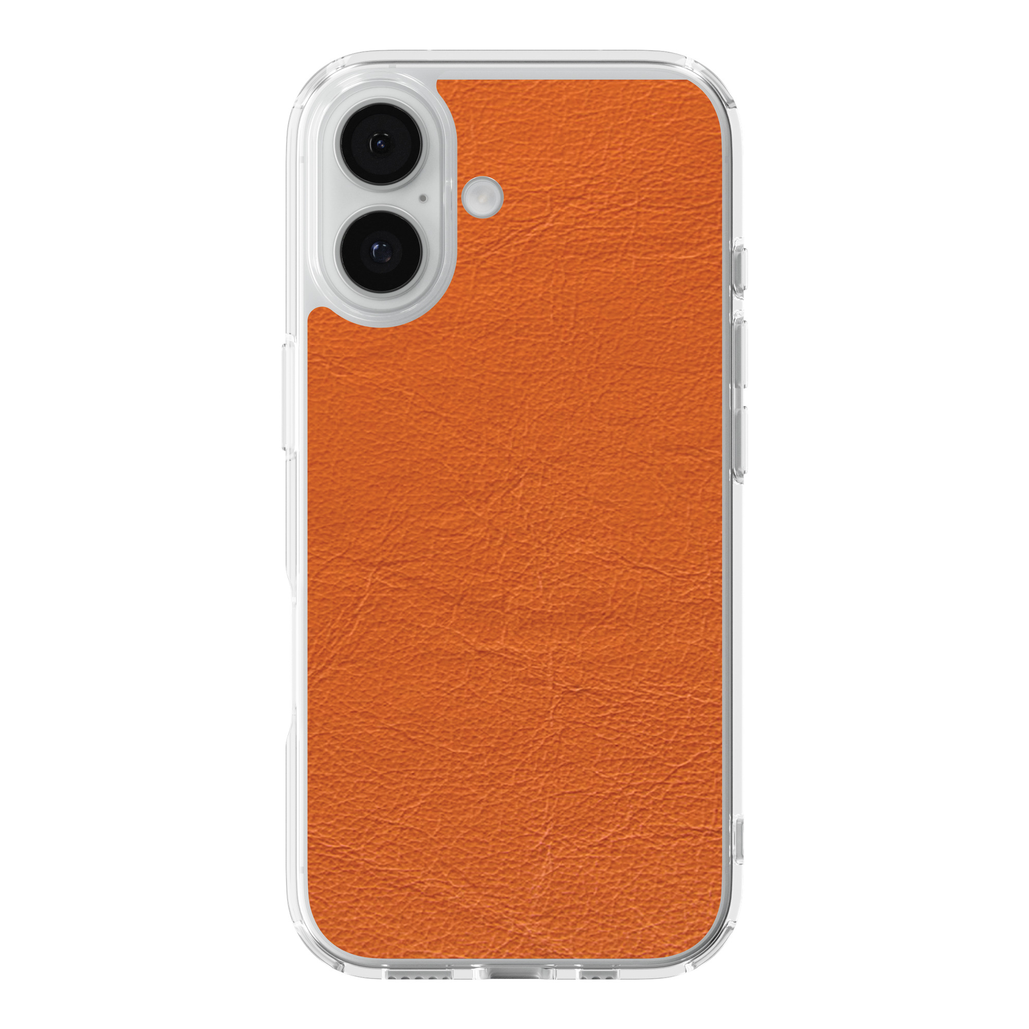 DistinctInk Orange Leather Clear MagSafe Case for iPhone 18 & 17 Series