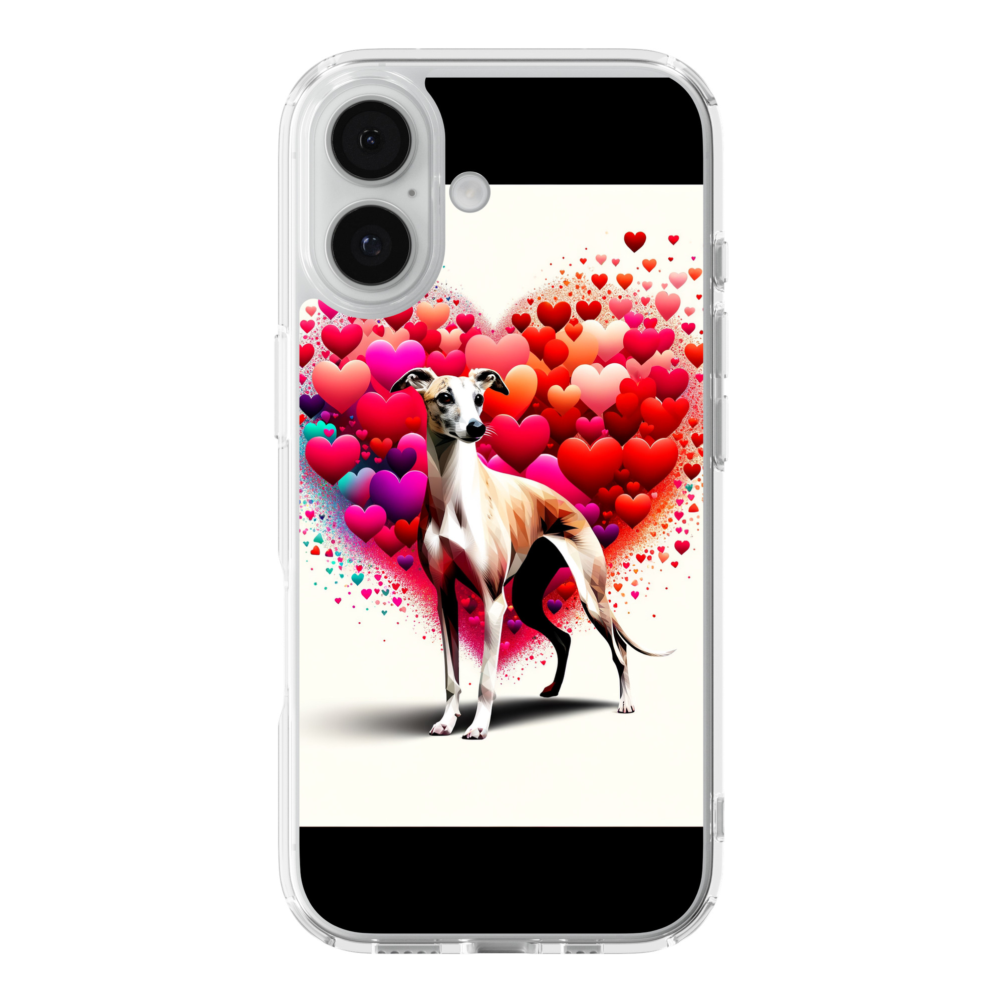 DistinctInk Valentine's Day Whippet Black Clear MagSafe Case for iPhone 18 & 17