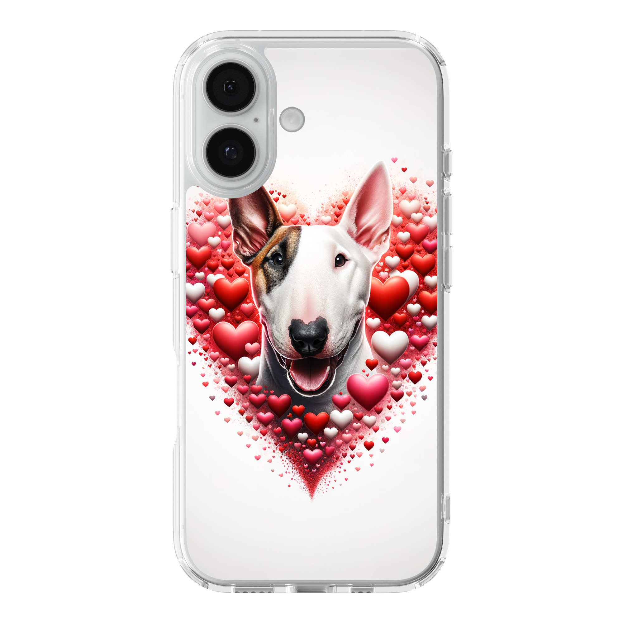 DistinctInk Valentine's Day Bull Terrier Black Clear MagSafe Case iPhone 18/17
