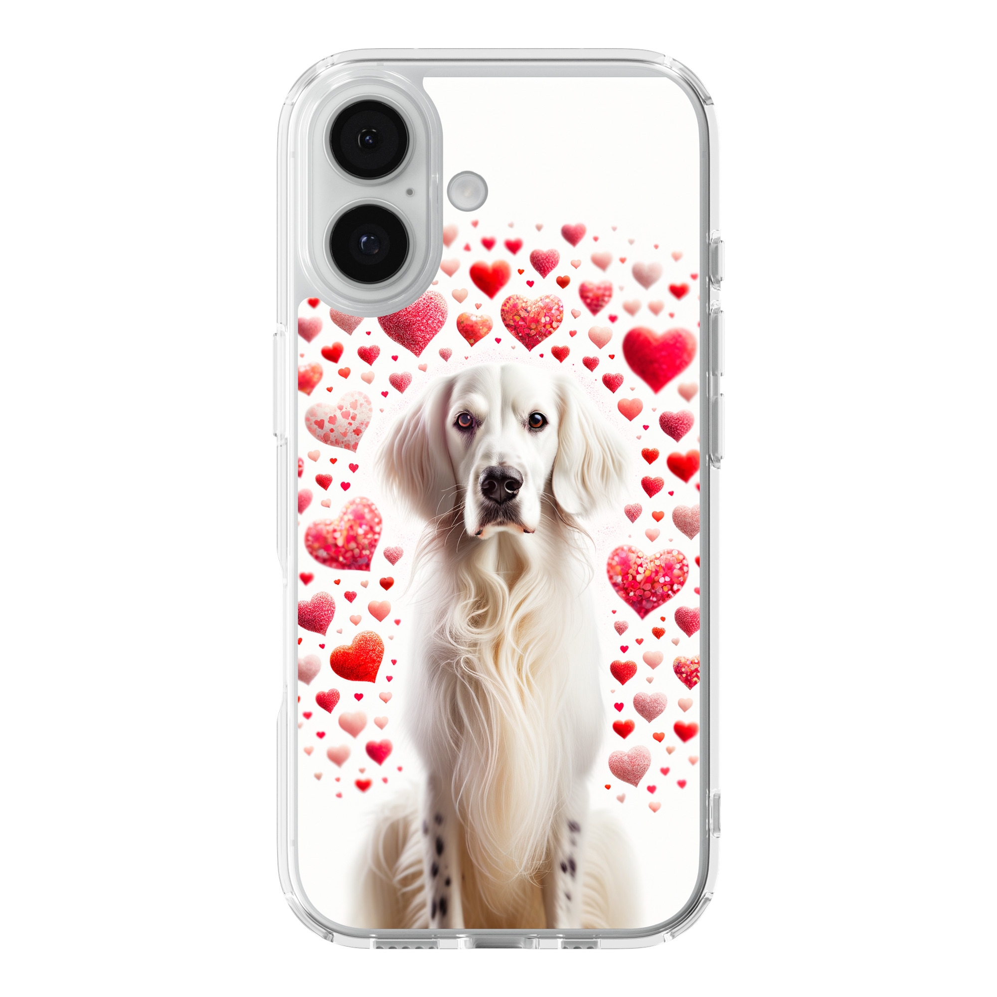 DistinctInk Valentine's Day English Setter Black Clear MagSafe Case iPhone 18/17