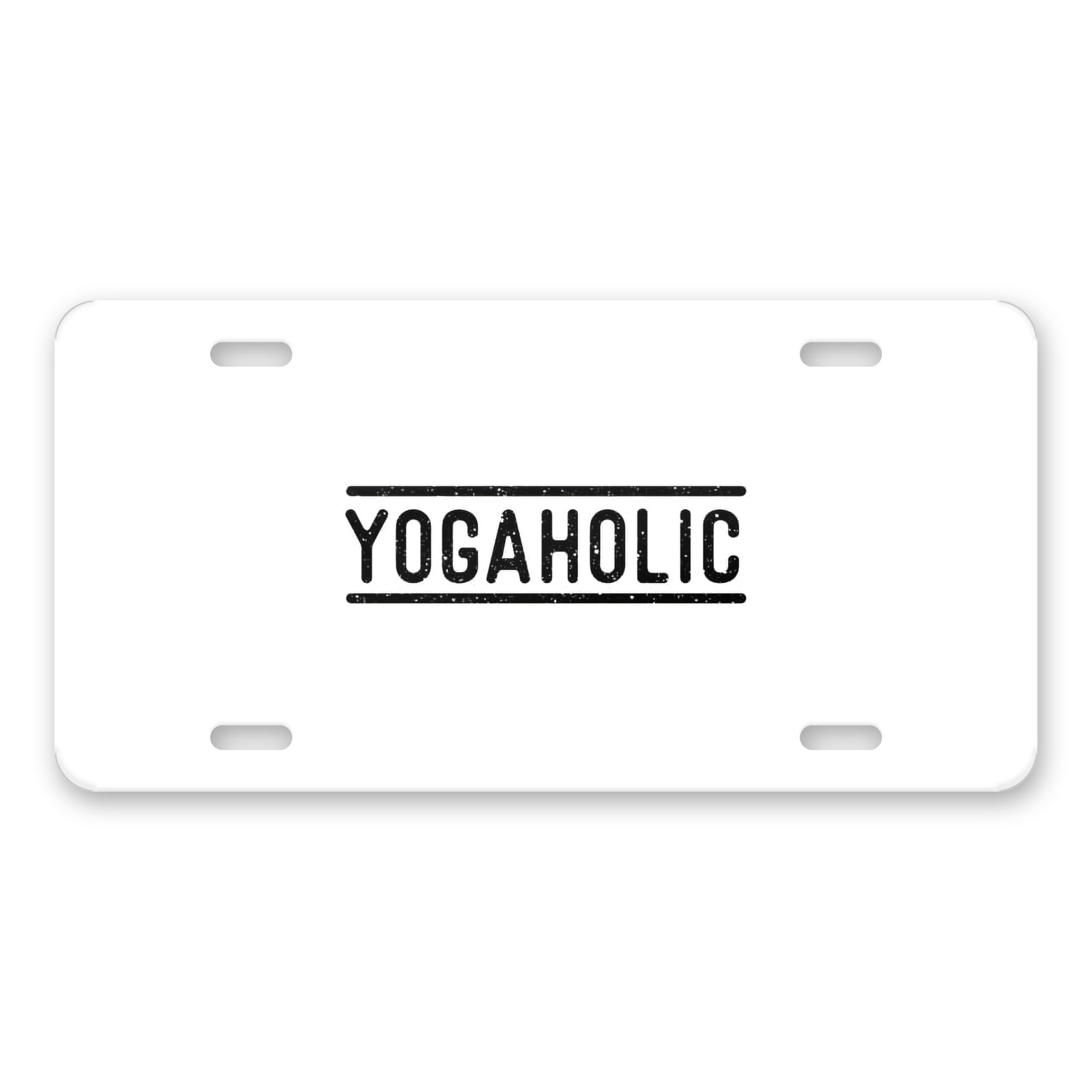 Yogaholic Yoga aluminum license plate — printed by hand at DistinctInk