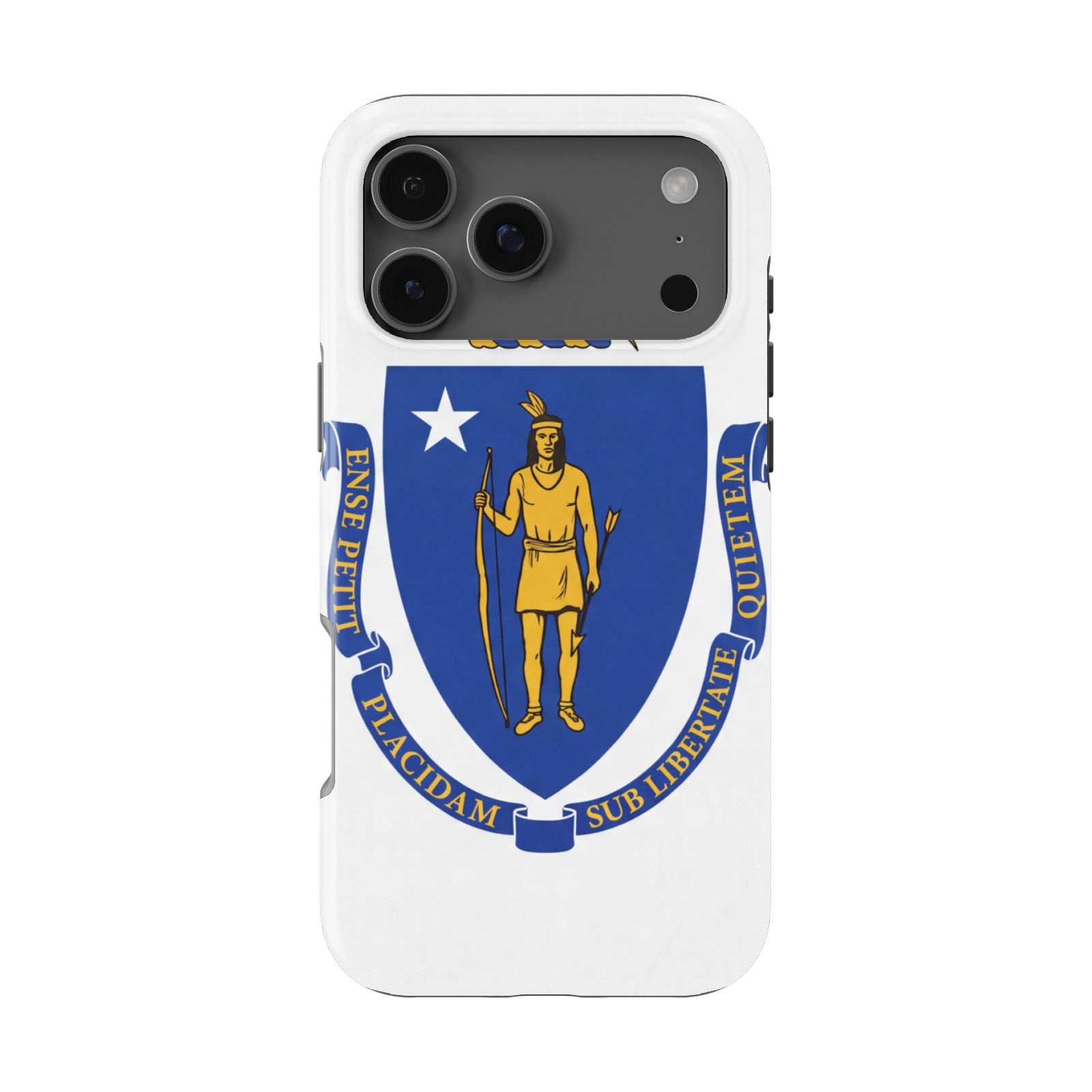 DistinctInk Massachusetts Flag Tough MagSafe Case for iPhone 13-18 Series