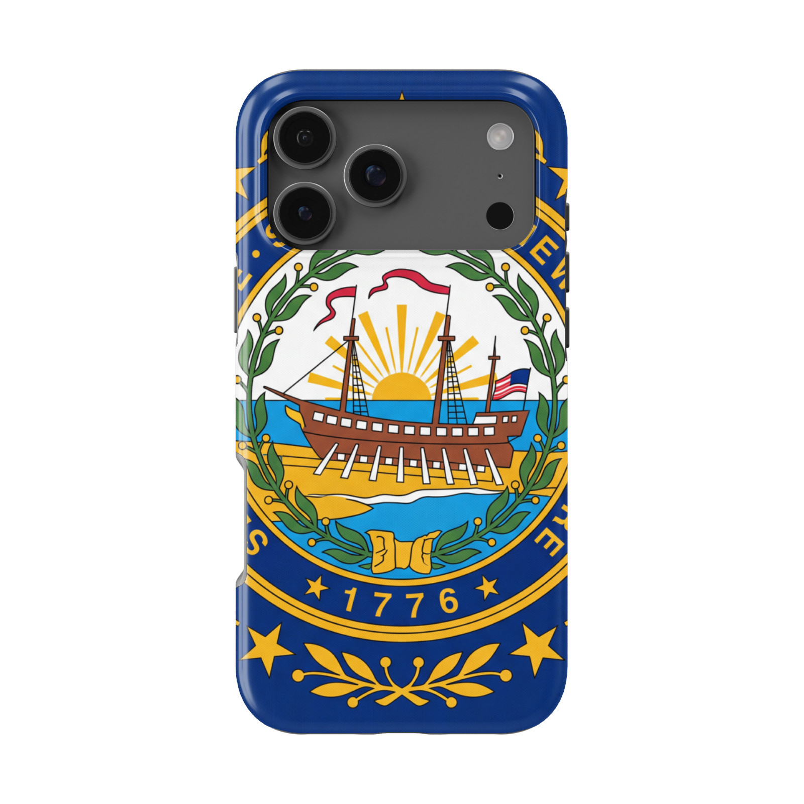DistinctInk New Hampshire Flag Tough MagSafe Case for iPhone 13-18 Series