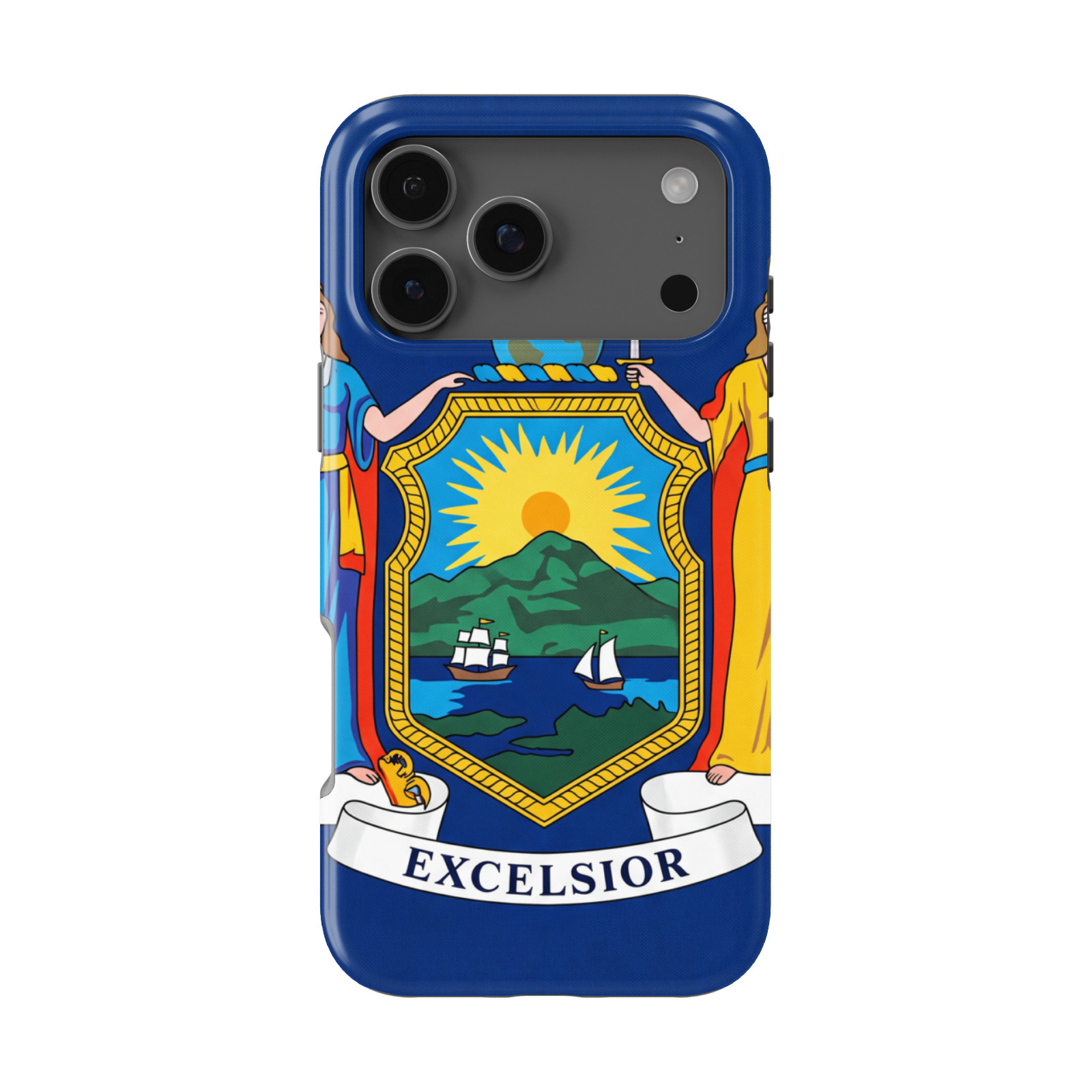 DistinctInk New York State Flag Tough MagSafe Case for iPhone 13-18 Series