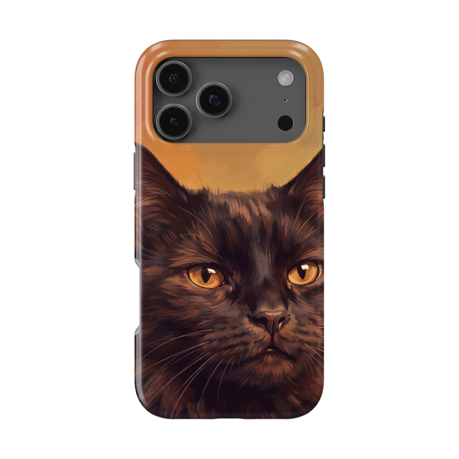 DistinctInk Black Cat Portrait Tough MagSafe Case for iPhone 13-18 Series