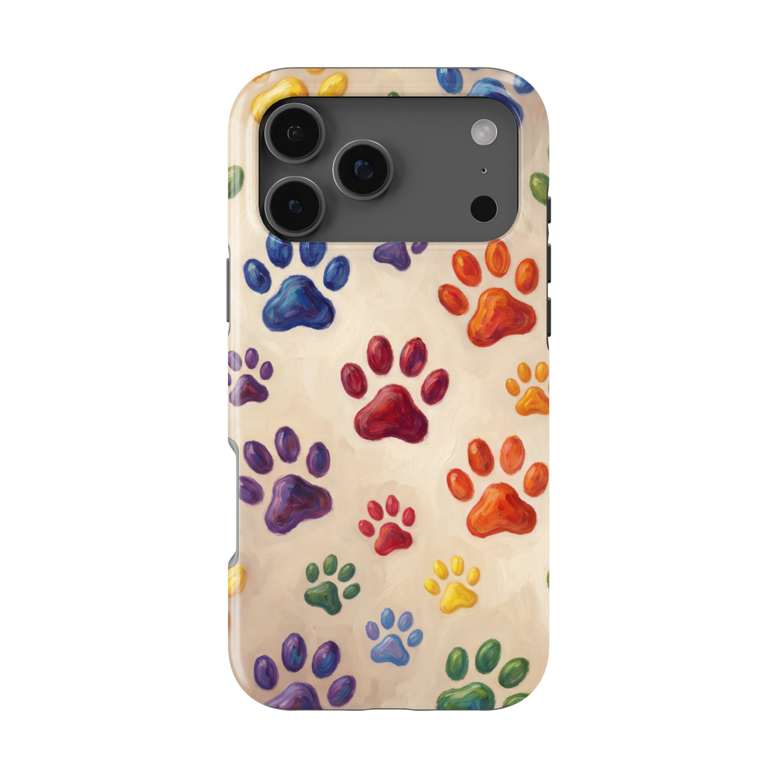 DistinctInk Colorful Paw Prints Tough MagSafe Case for iPhone 13-18 Series