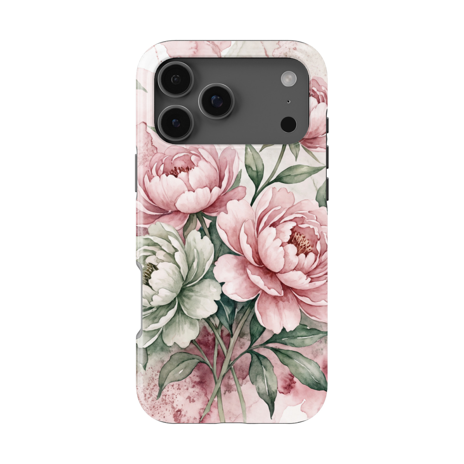 DistinctInk Watercolor Peony Tough MagSafe Case for iPhone 13-18 Series