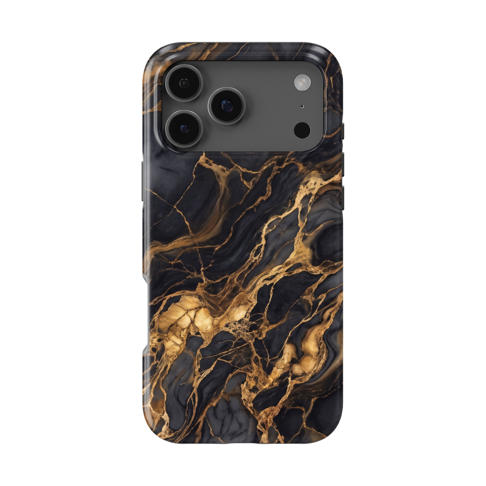 DistinctInk Black Gold Marble Tough MagSafe Case for iPhone 13-18 Series