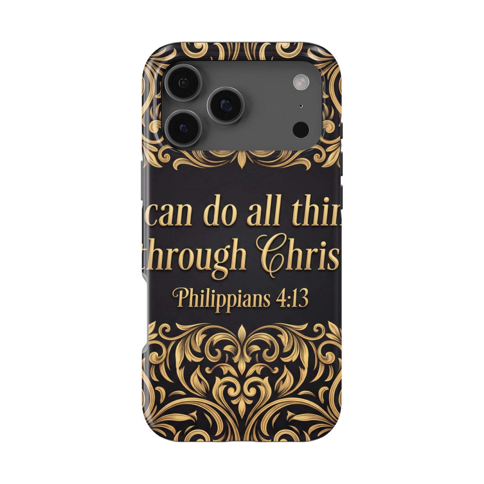 DistinctInk Philippians 4:13 Tough MagSafe Case for iPhone 13-18 Series
