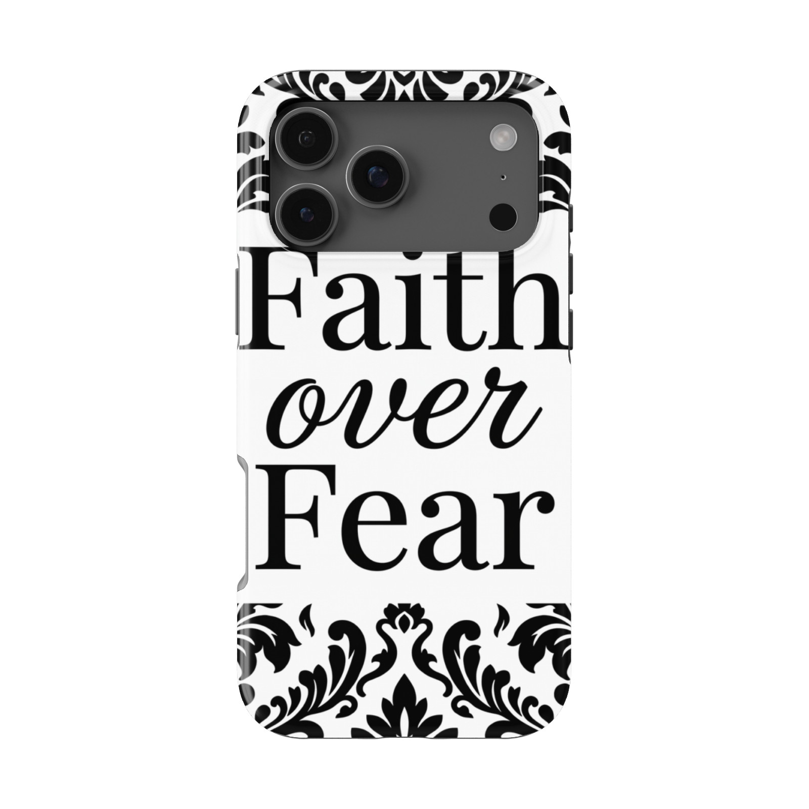 DistinctInk Faith Over Fear Tough MagSafe Case for iPhone 13-18 Series
