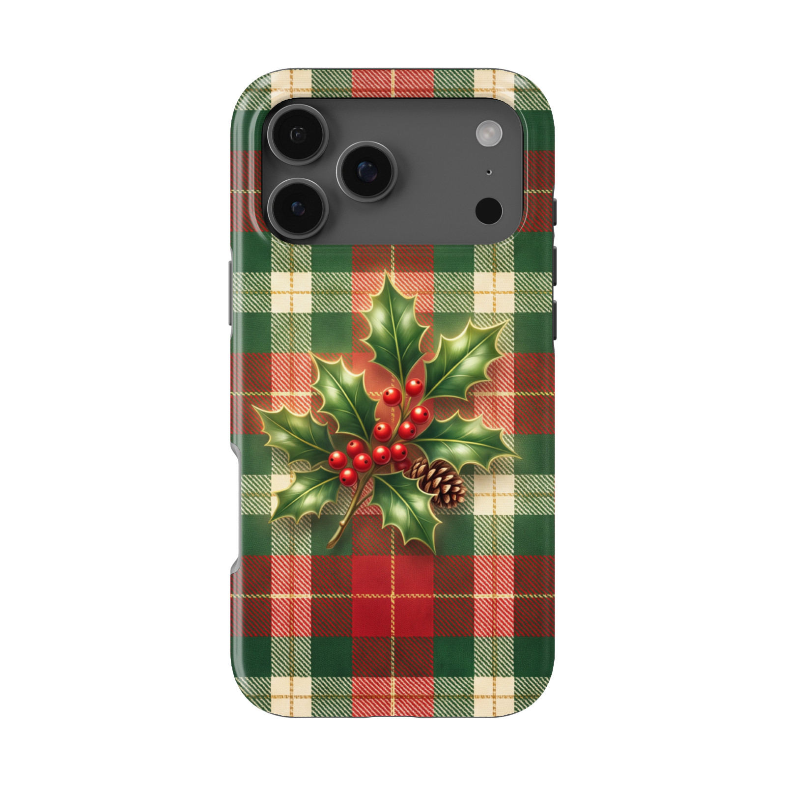 DistinctInk Christmas Plaid Tough MagSafe Case for iPhone 13-18 Series