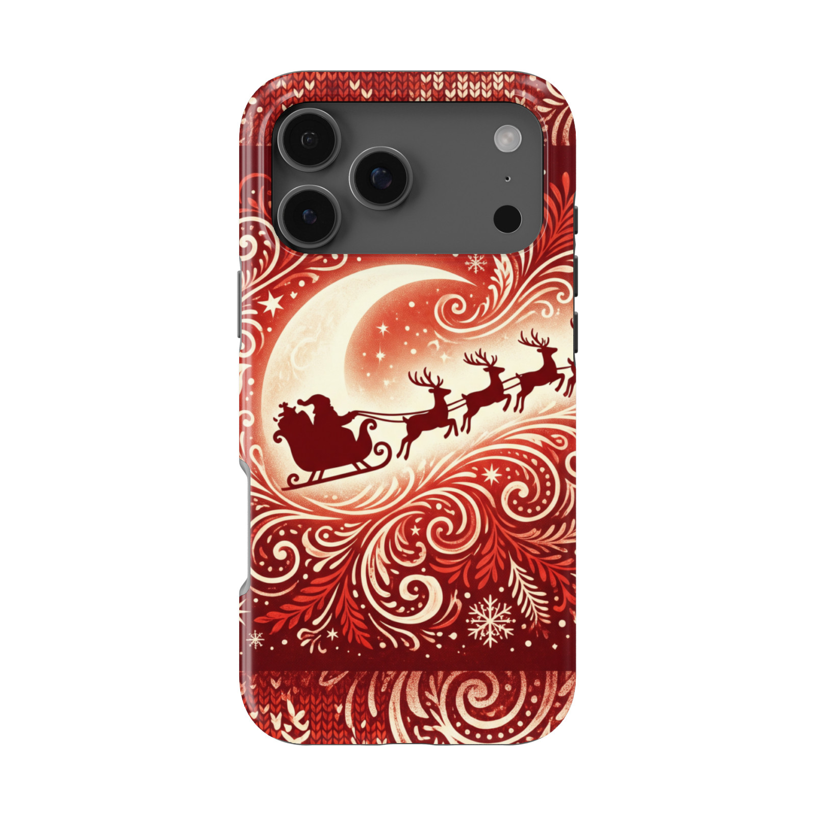 DistinctInk Santa & Reindeer Tough MagSafe Case for iPhone 13-18 Series