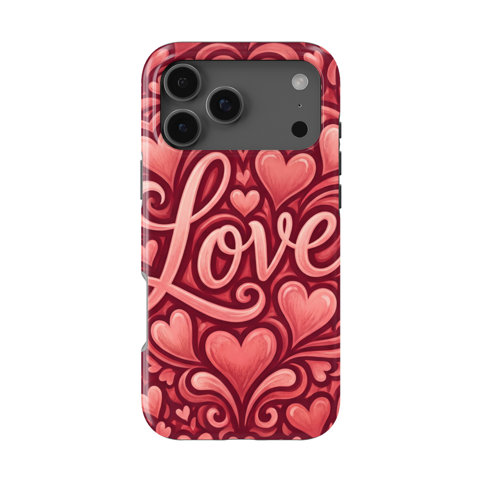 DistinctInk Love Script Hearts Tough MagSafe Case for iPhone 13-18 Series
