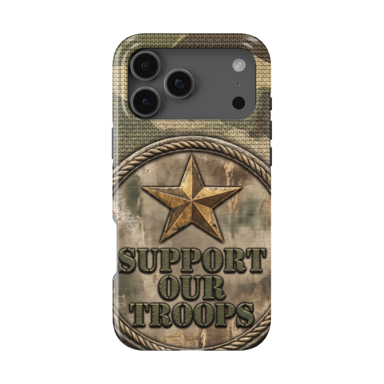 DistinctInk Military Camo Support Tough MagSafe Case for iPhone 13-18 Series