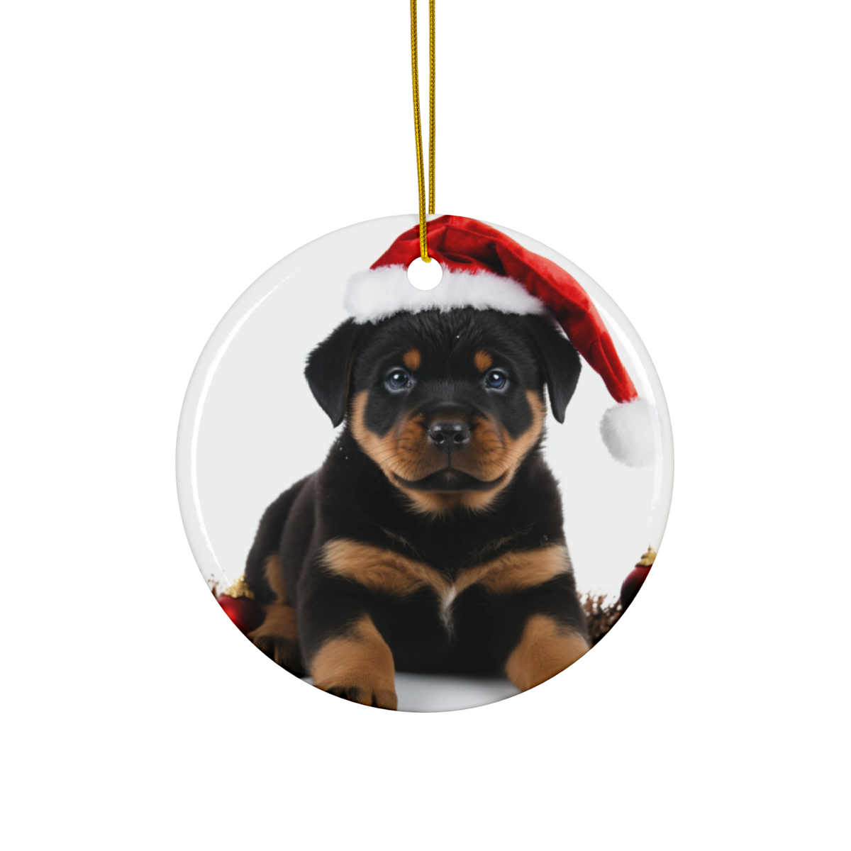 Rottweiler Puppy ceramic hanging ornament &mdash; printed by hand at DistinctInk
