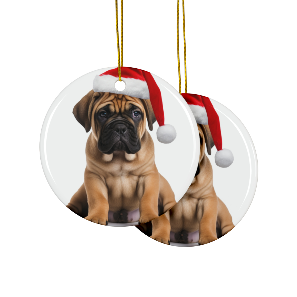 Hanging Ceramic Christmas Tree Ornament - Boerboel Puppy Design - Bild 2 von 4