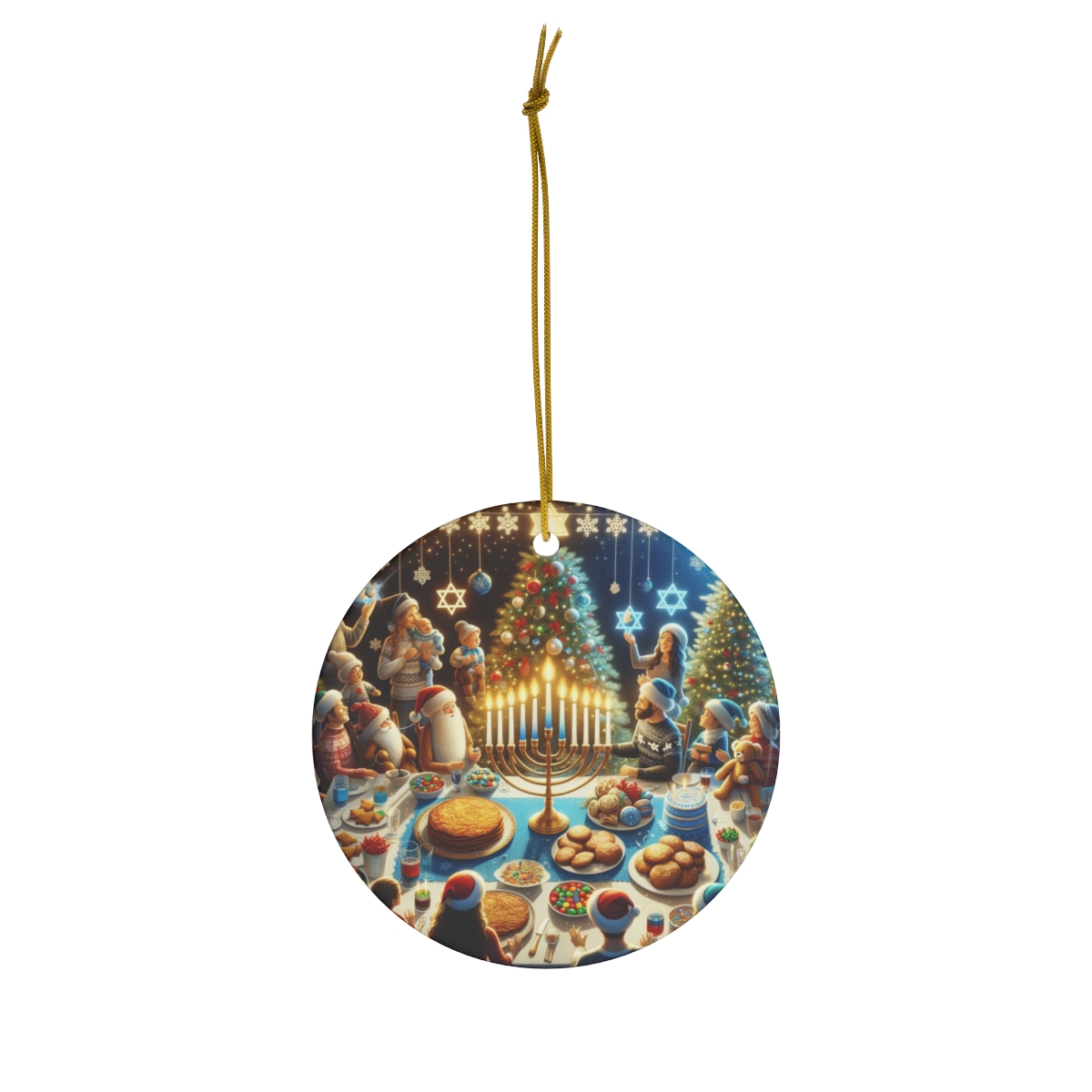 Holiday Unity Celebration ceramic hanging ornament &mdash; printed by hand at DistinctInk
